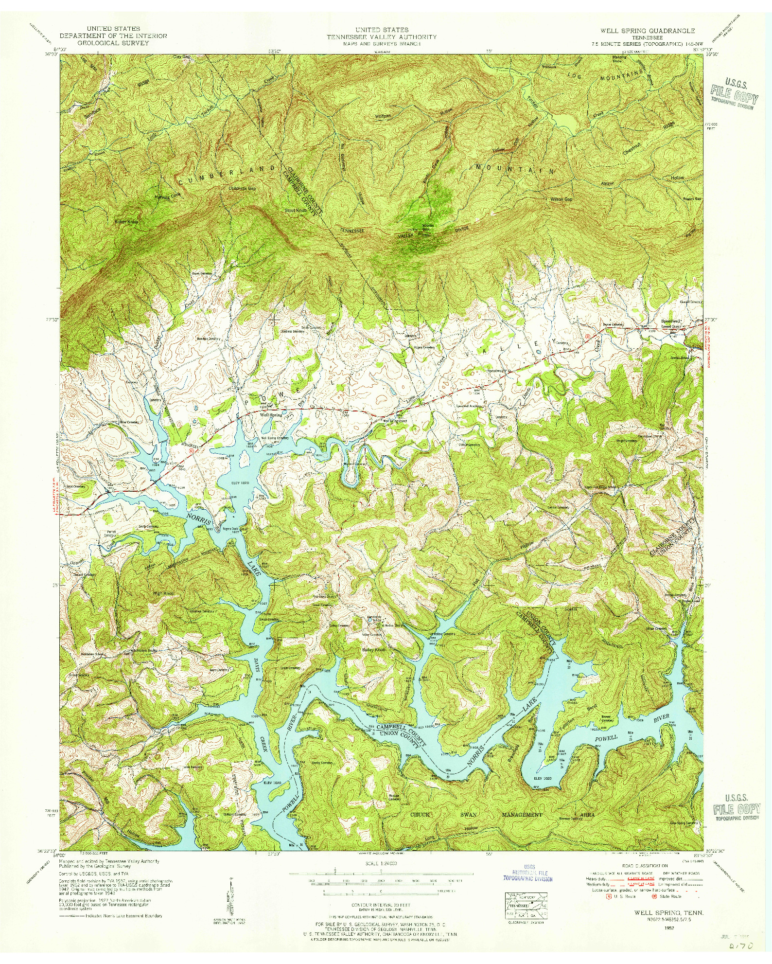 USGS 1:24000-SCALE QUADRANGLE FOR WELL SPRING, TN 1952