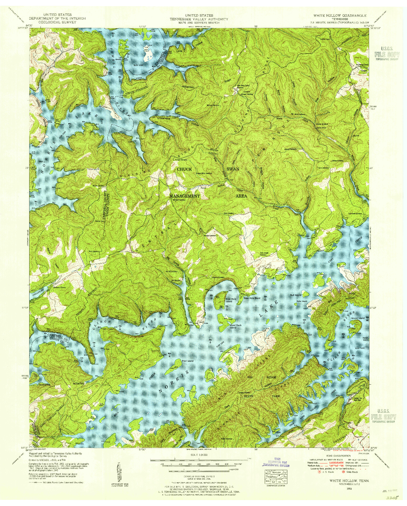 USGS 1:24000-SCALE QUADRANGLE FOR WHITE HOLLOW, TN 1952