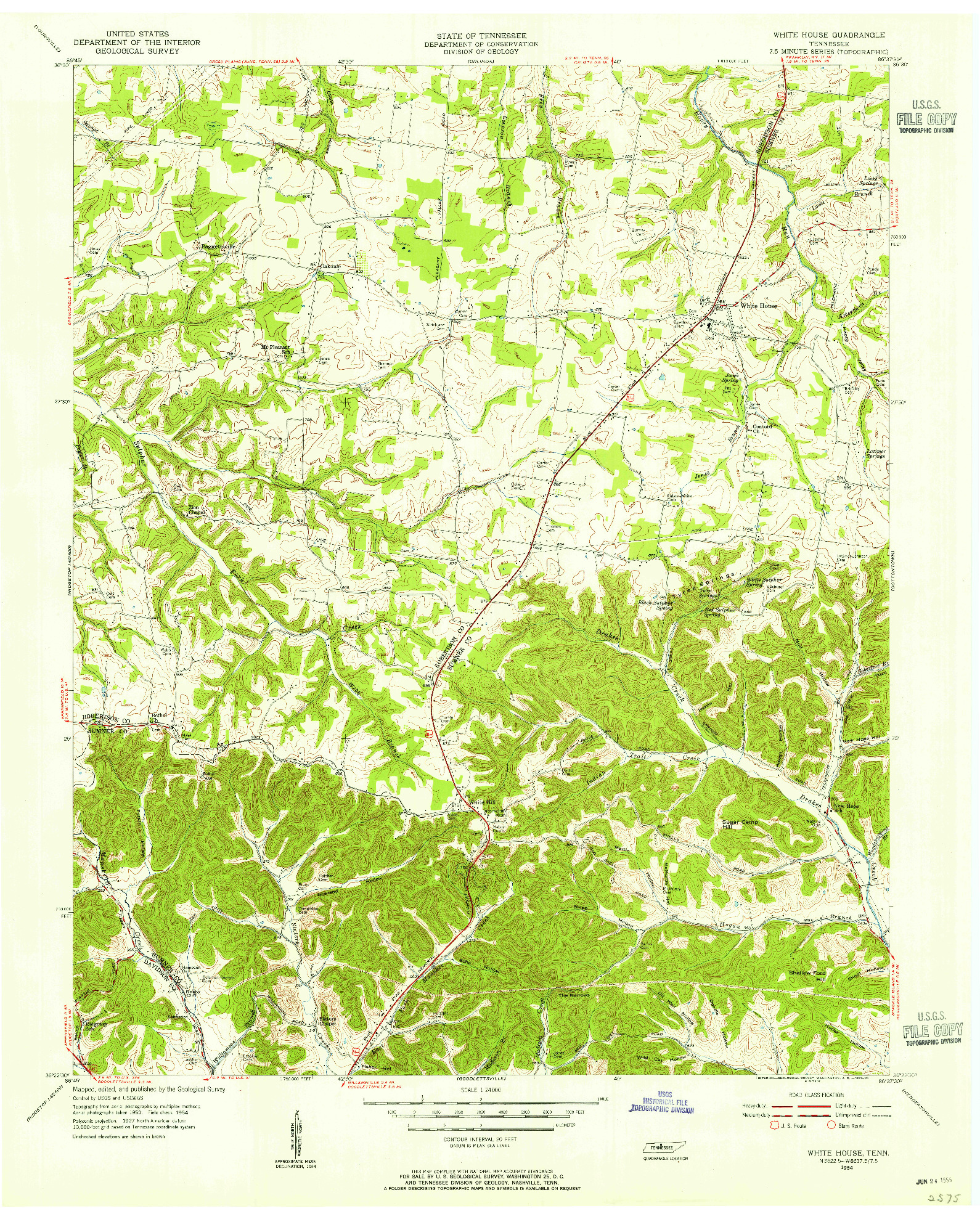 USGS 1:24000-SCALE QUADRANGLE FOR WHITE HOUSE, TN 1954
