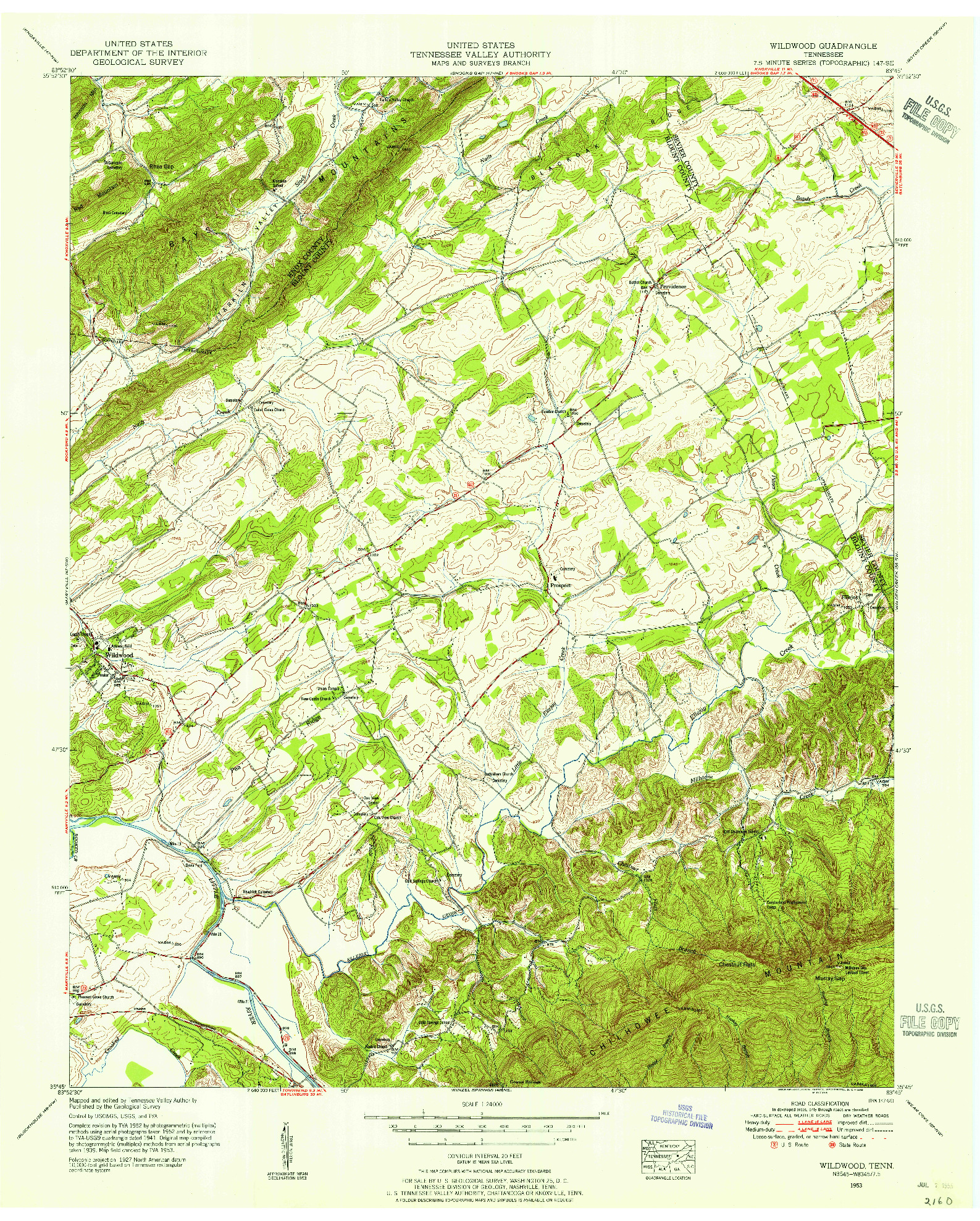 USGS 1:24000-SCALE QUADRANGLE FOR WILDWOOD, TN 1953