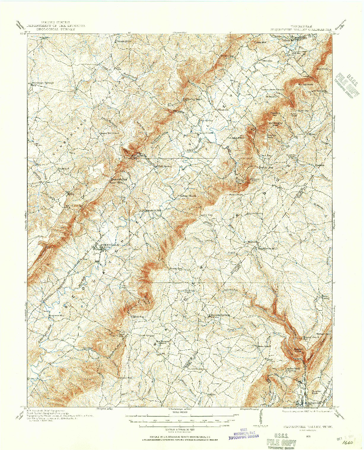 USGS 1:62500-SCALE QUADRANGLE FOR SEQUATCHIE VALLEY, TN 1909