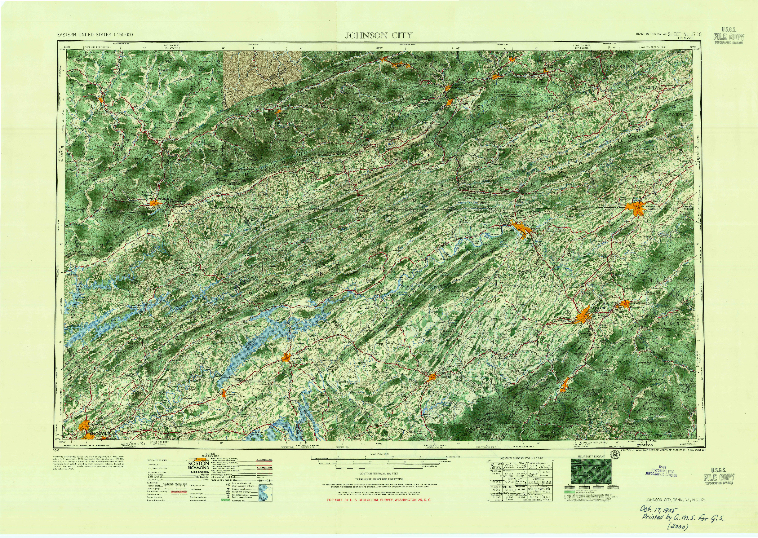 USGS 1:250000-SCALE QUADRANGLE FOR JOHNSON CITY, TN 1955