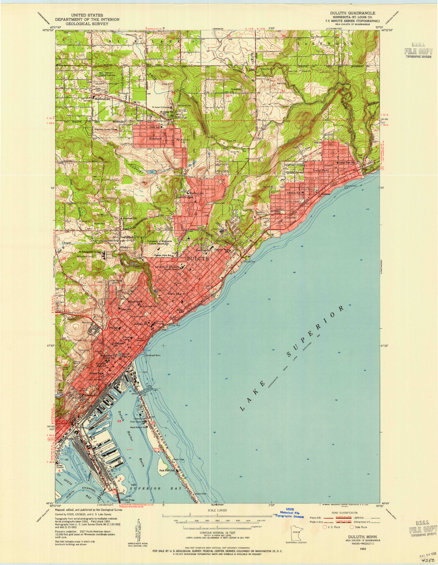 USGS 1:24000-SCALE QUADRANGLE FOR DULUTH, MN 1953