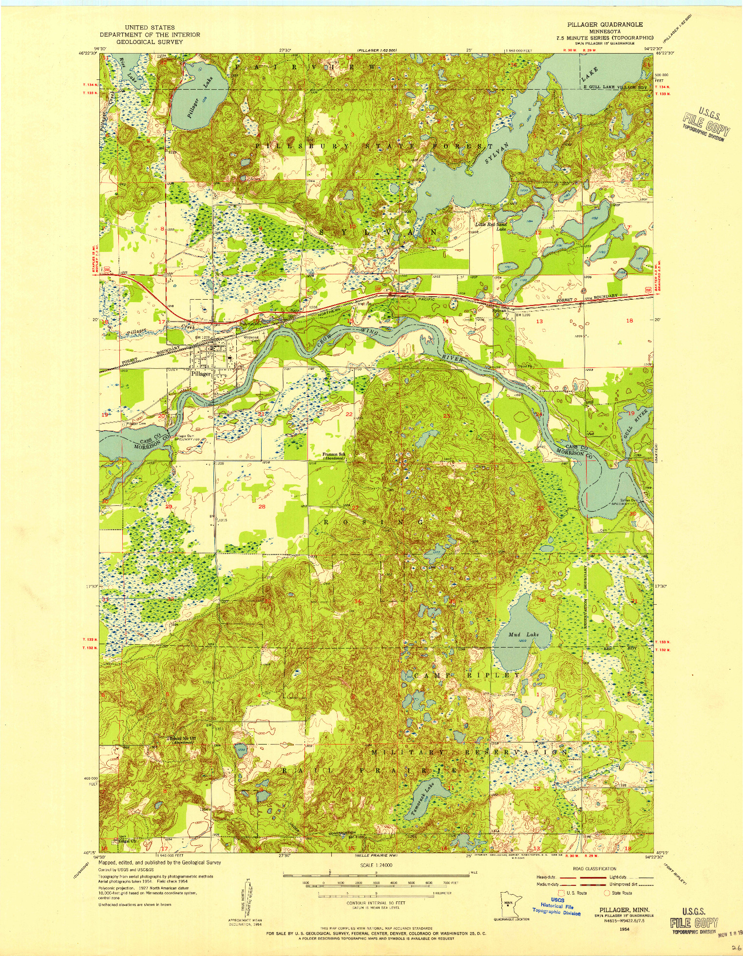USGS 1:24000-SCALE QUADRANGLE FOR PILLAGER, MN 1954