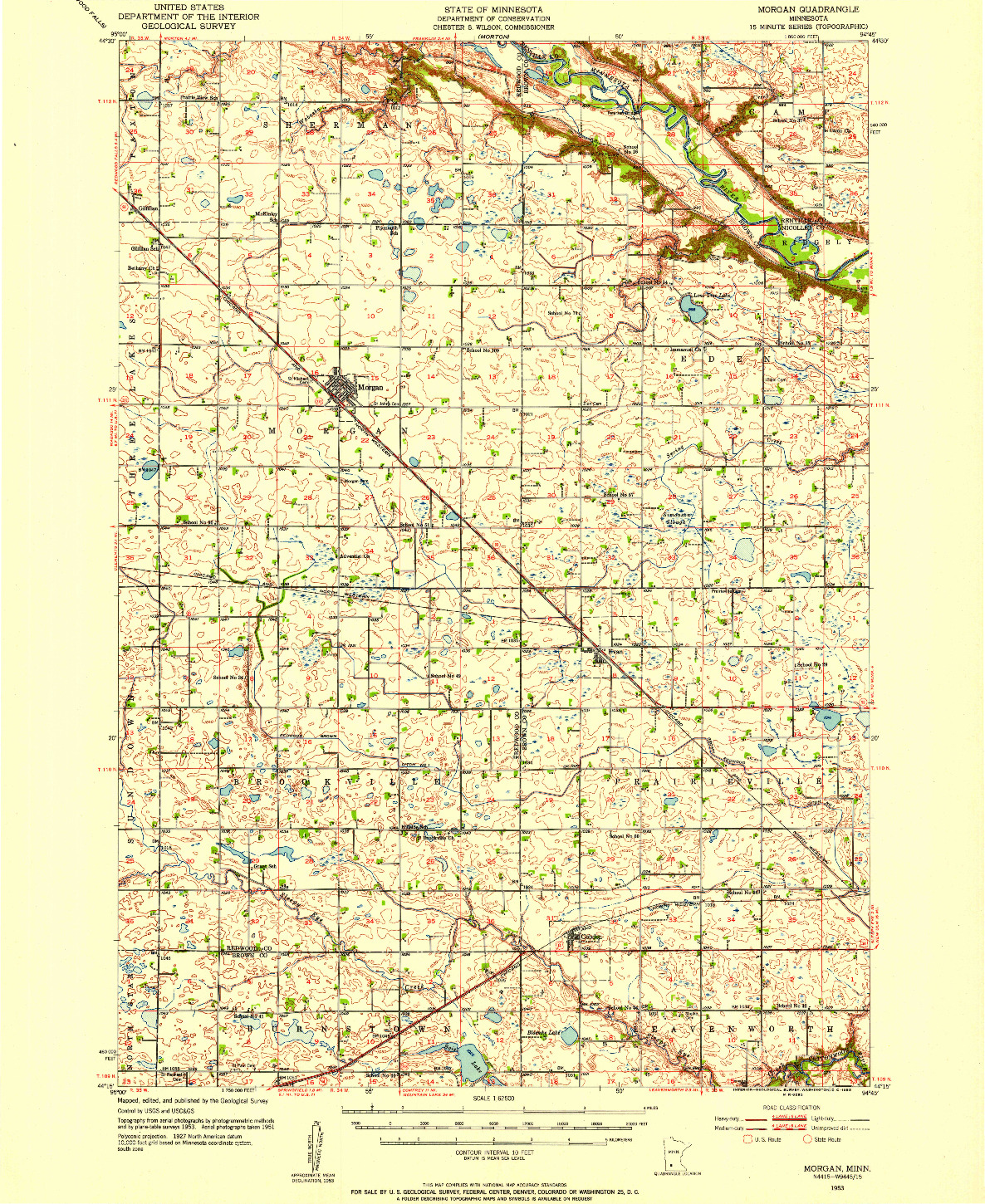 USGS 1:62500-SCALE QUADRANGLE FOR MORGAN, MN 1953