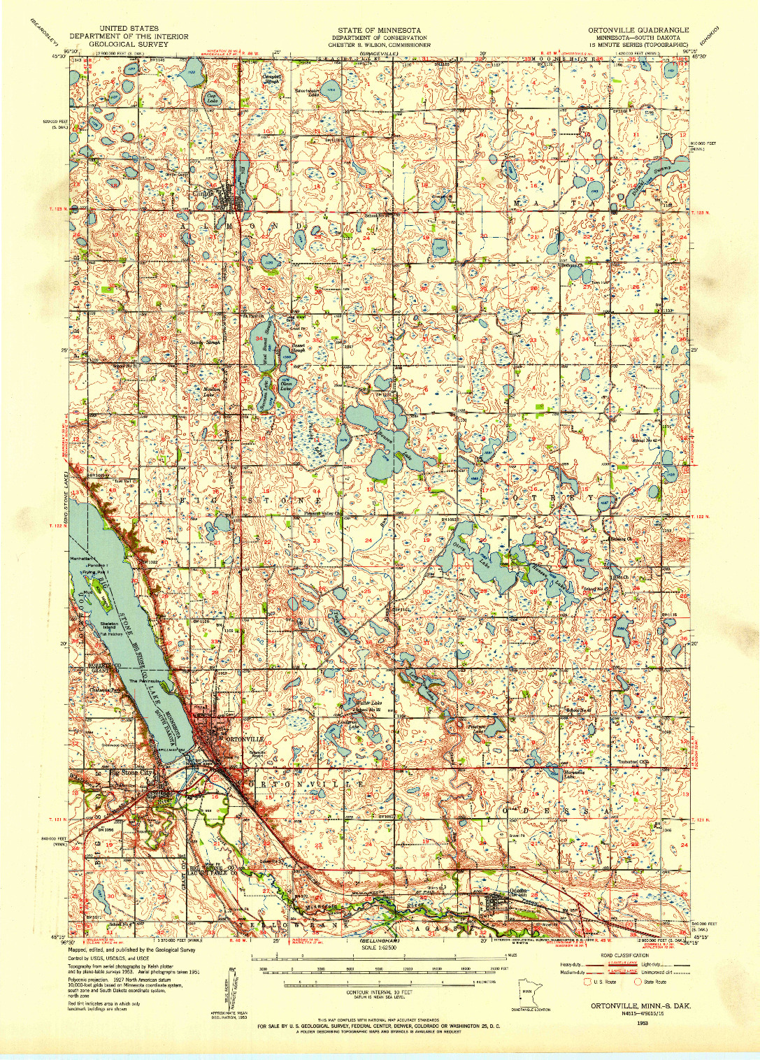 USGS 1:62500-SCALE QUADRANGLE FOR ORTONVILLE, MN 1953