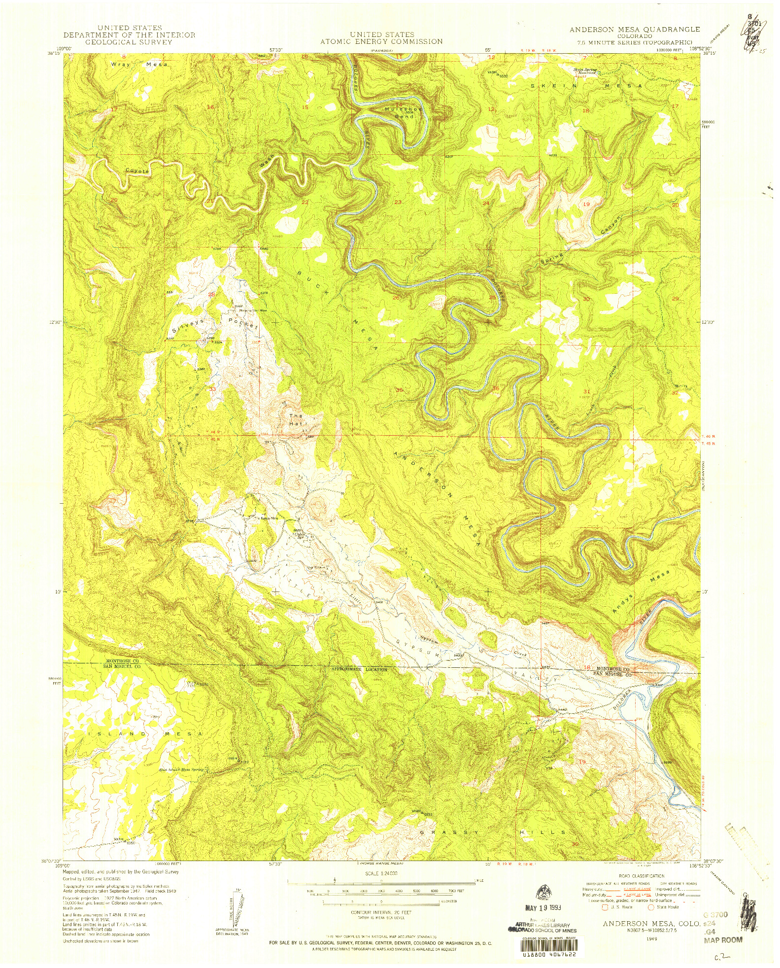 USGS 1:24000-SCALE QUADRANGLE FOR ANDERSON MESA, CO 1949