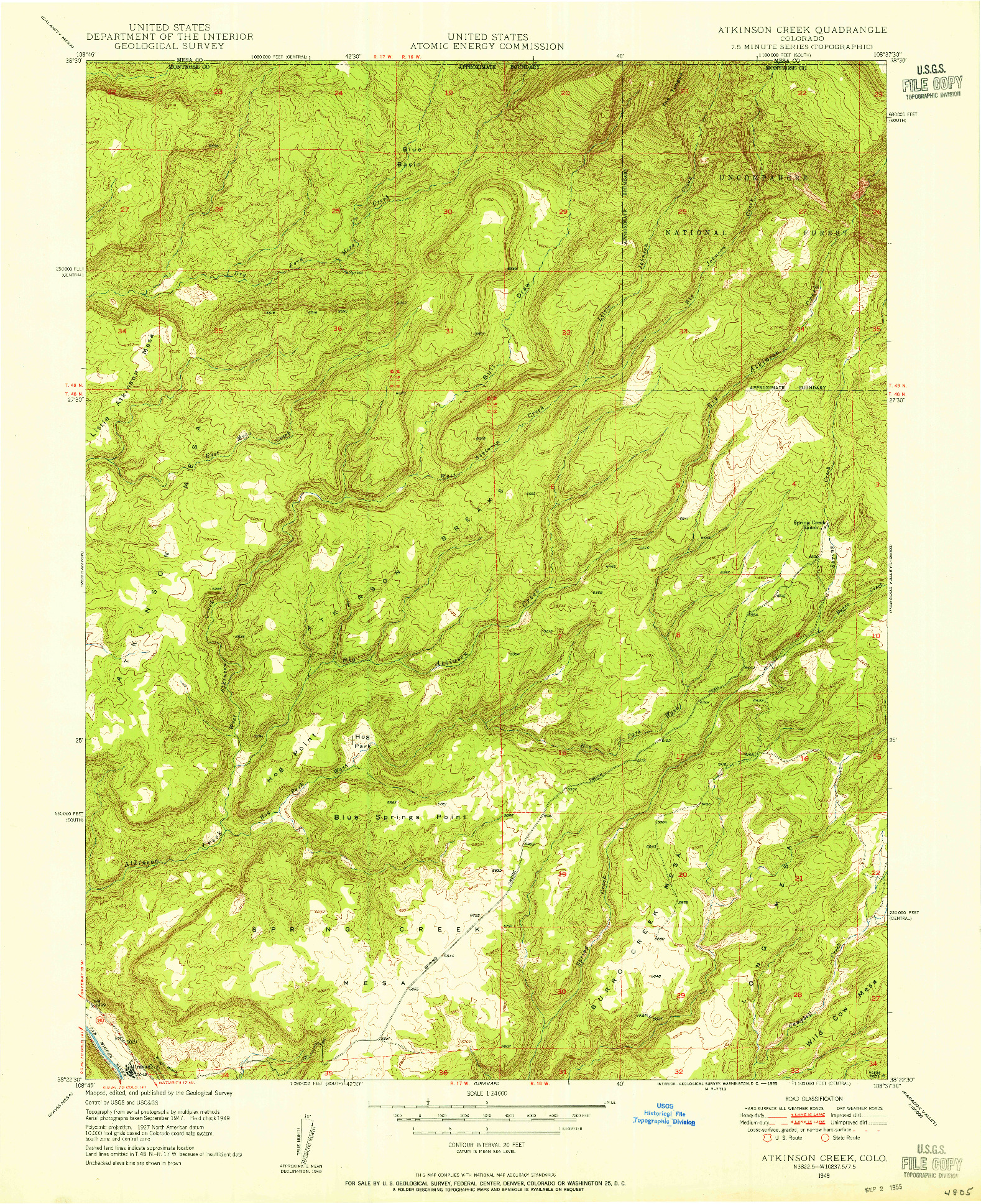 USGS 1:24000-SCALE QUADRANGLE FOR ATKINSON CREEK, CO 1949