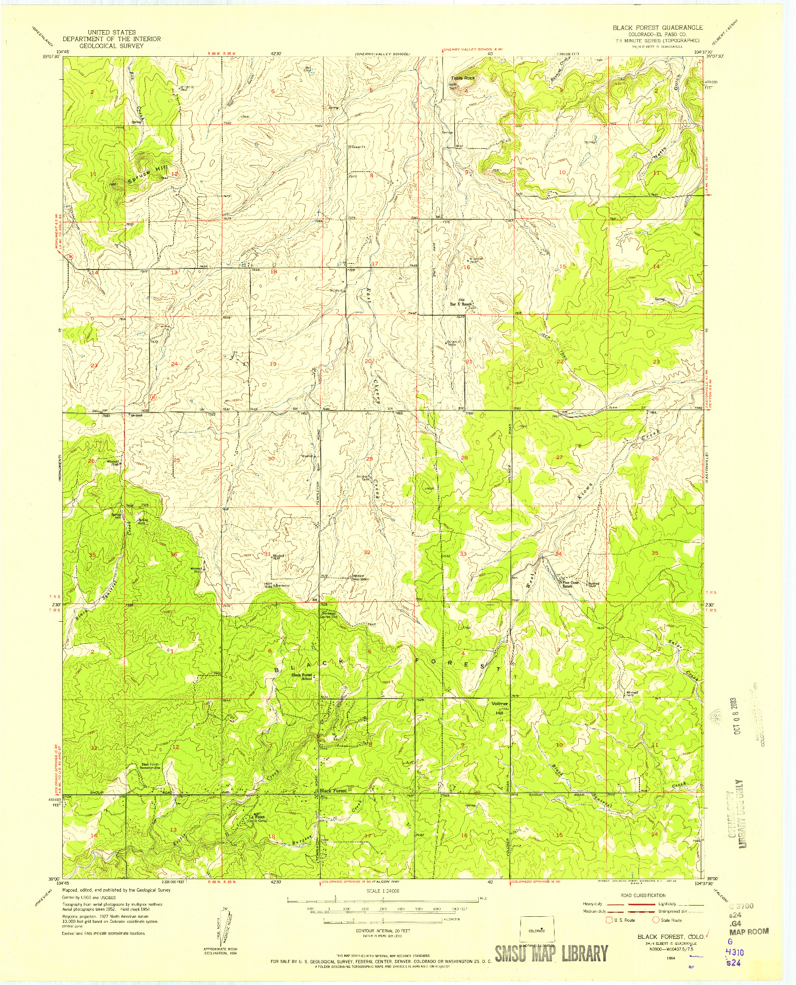 USGS 1:24000-SCALE QUADRANGLE FOR BLACK FOREST, CO 1954