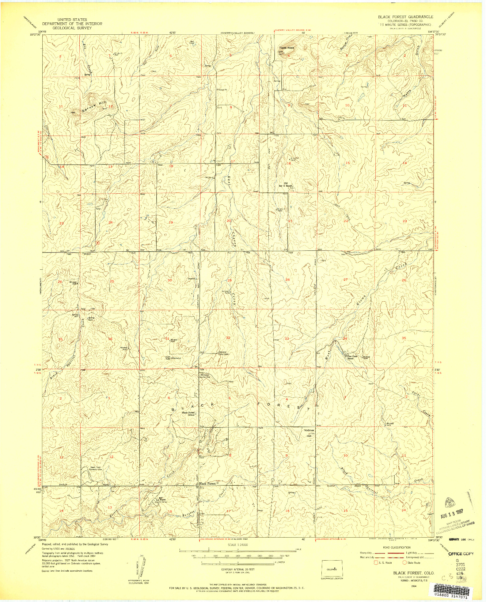 USGS 1:24000-SCALE QUADRANGLE FOR BLACK FOREST, CO 1954