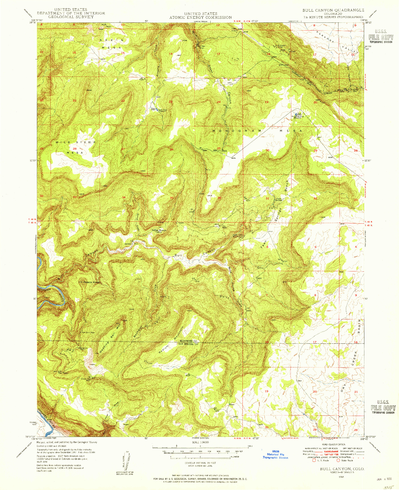 USGS 1:24000-SCALE QUADRANGLE FOR BULL CANYON, CO 1948