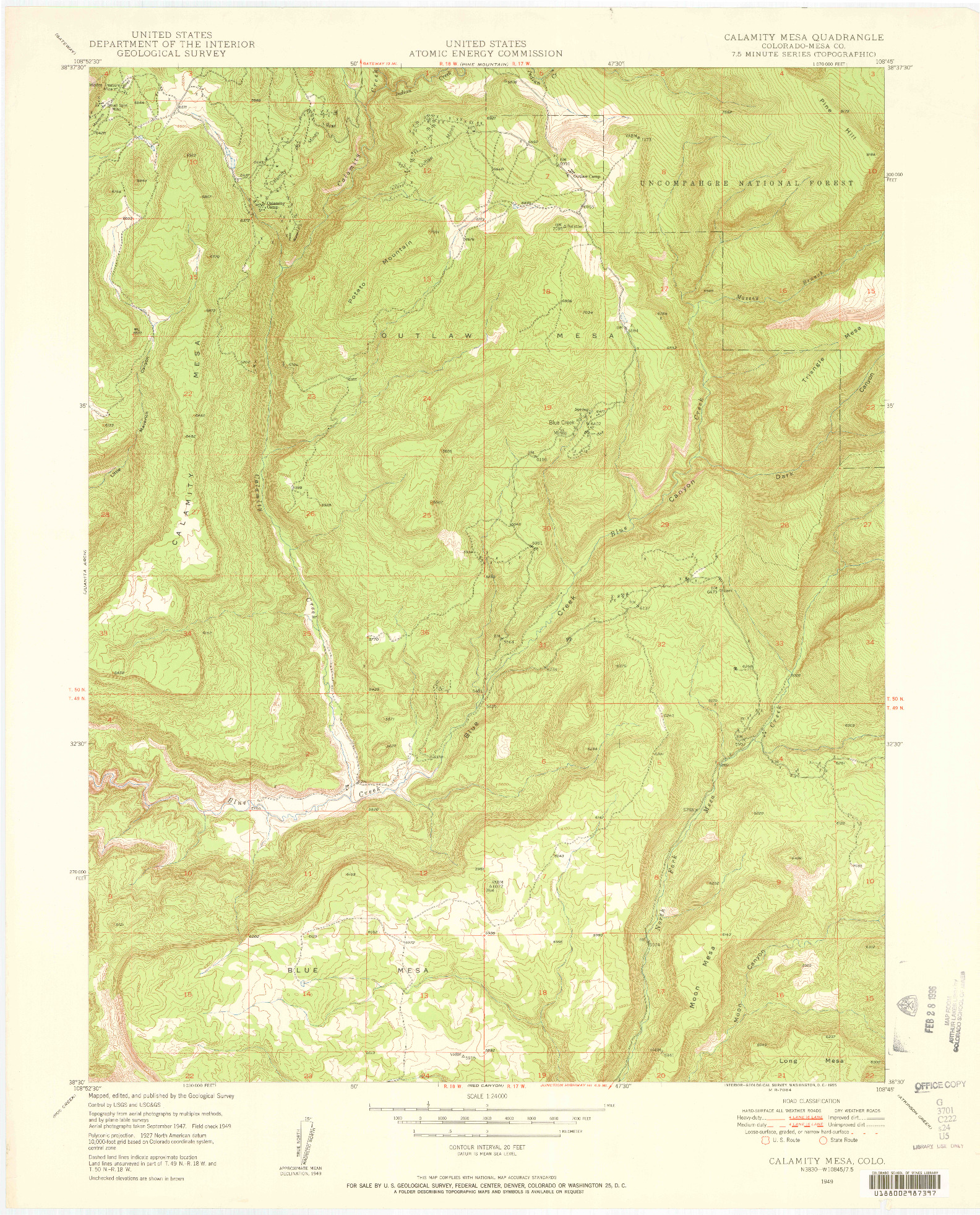 USGS 1:24000-SCALE QUADRANGLE FOR CALAMITY MESA, CO 1949