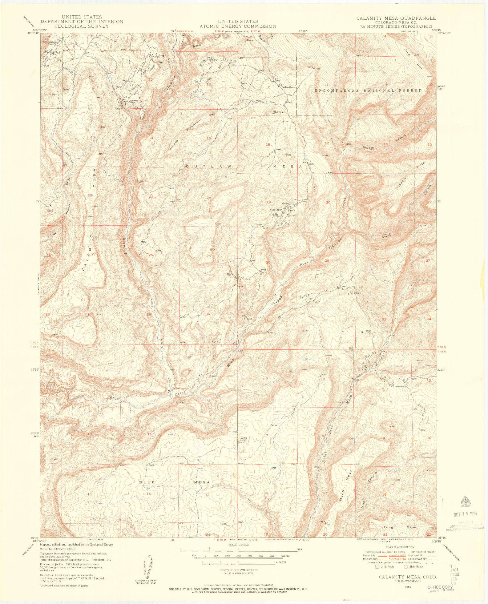 USGS 1:24000-SCALE QUADRANGLE FOR CALAMITY MESA, CO 1949