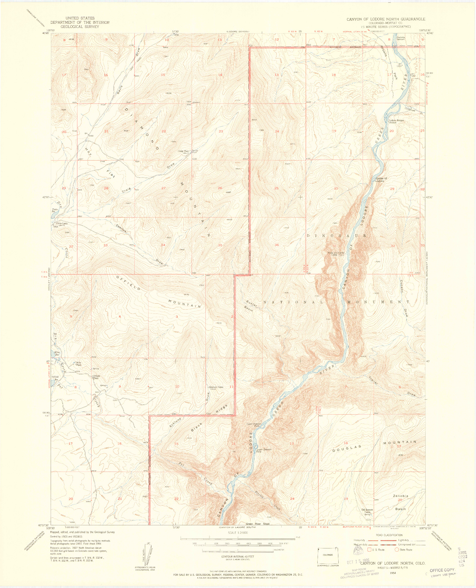 USGS 1:24000-SCALE QUADRANGLE FOR CANYON OF LODORE NORTH, CO 1954