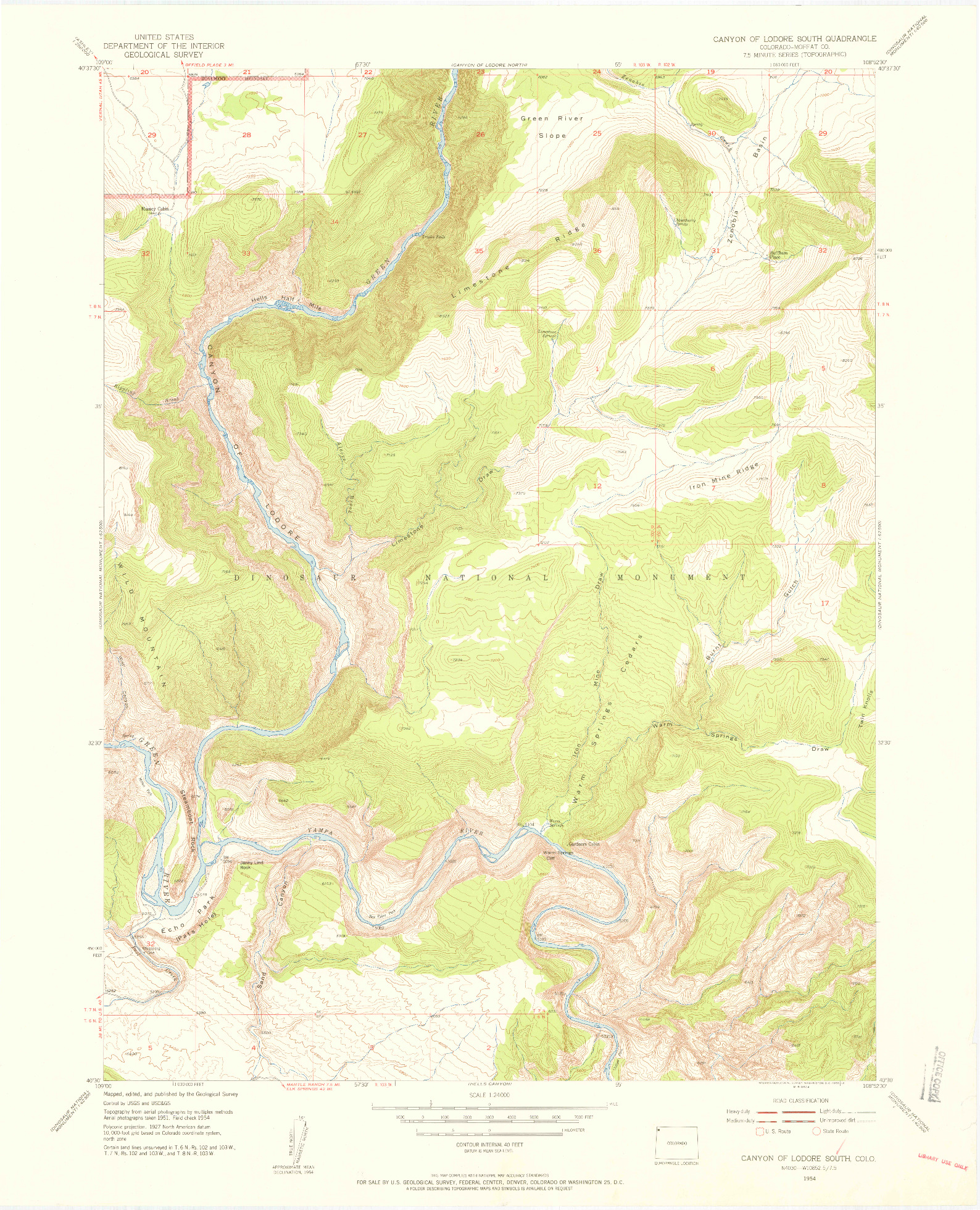 USGS 1:24000-SCALE QUADRANGLE FOR CANYON OF LODORE SOUTH, CO 1954