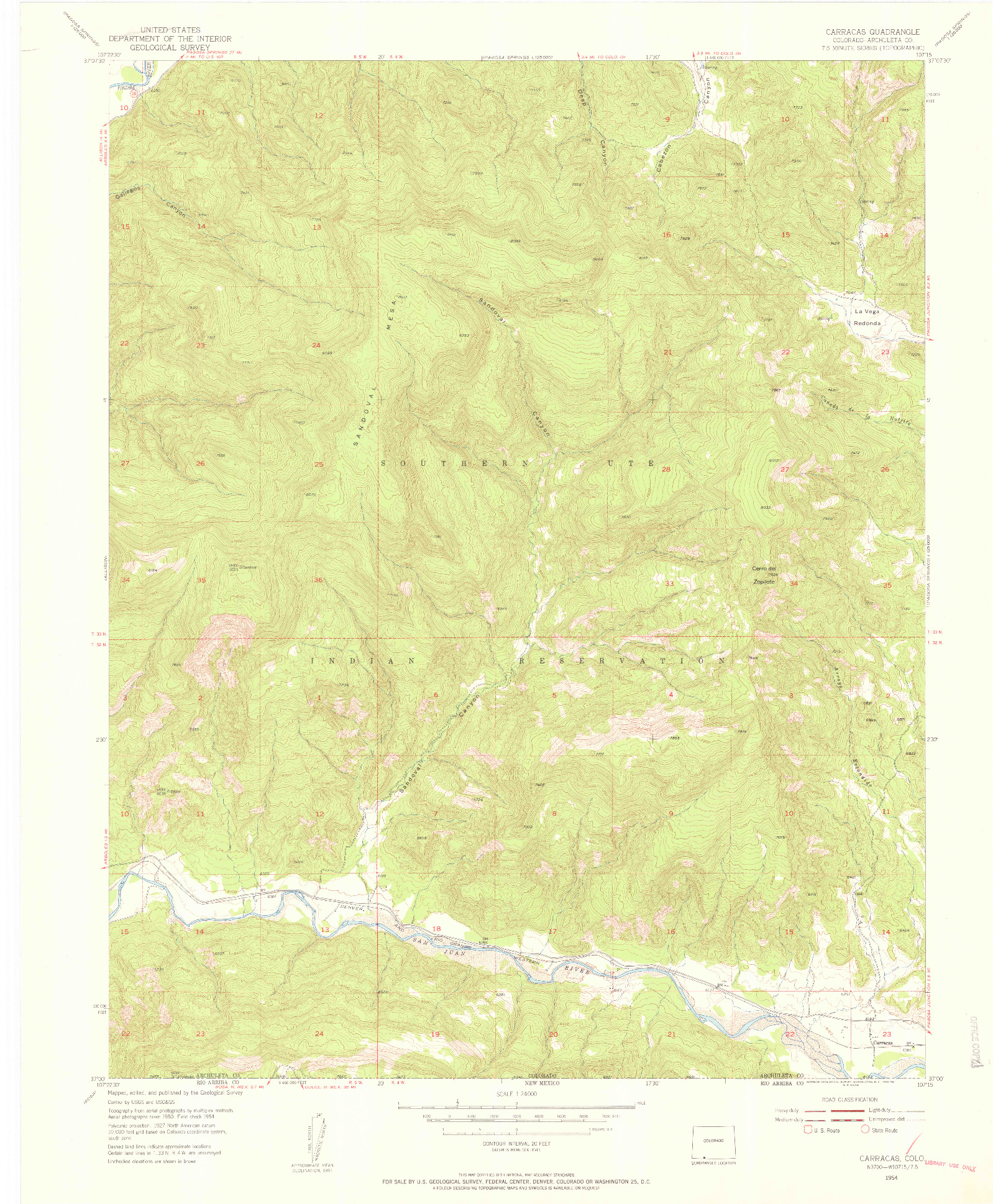 USGS 1:24000-SCALE QUADRANGLE FOR CARRACAS, CO 1954