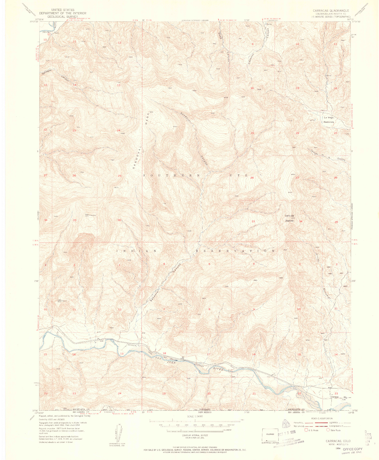 USGS 1:24000-SCALE QUADRANGLE FOR CARRACAS, CO 1954