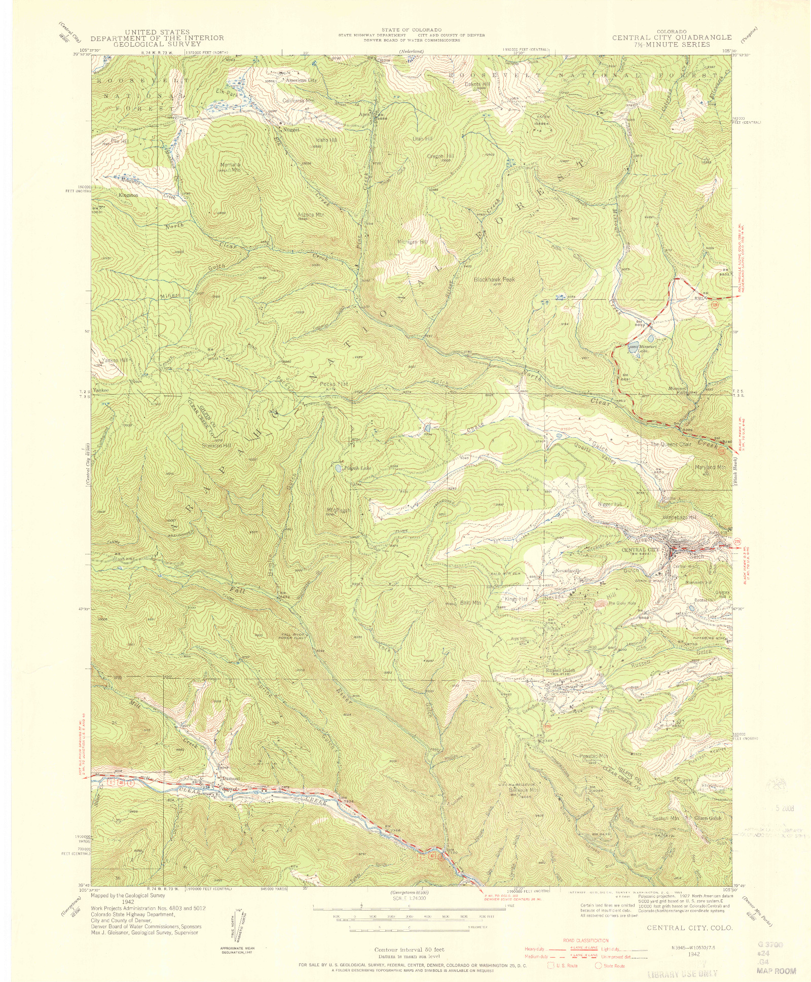 USGS 1:24000-SCALE QUADRANGLE FOR CENTRAL CITY, CO 1942