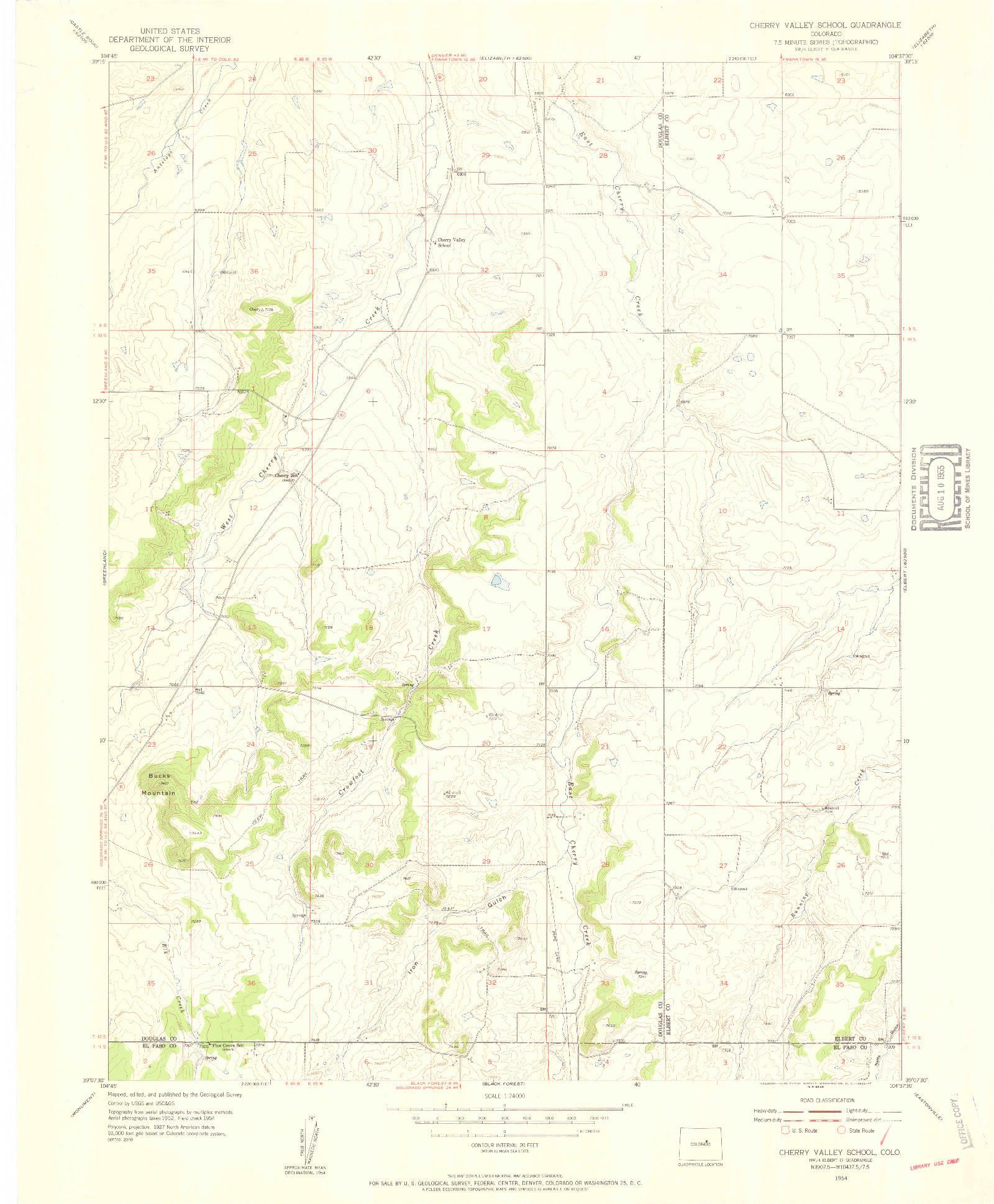 USGS 1:24000-SCALE QUADRANGLE FOR CHERRY VALLEY SCHOOL, CO 1954