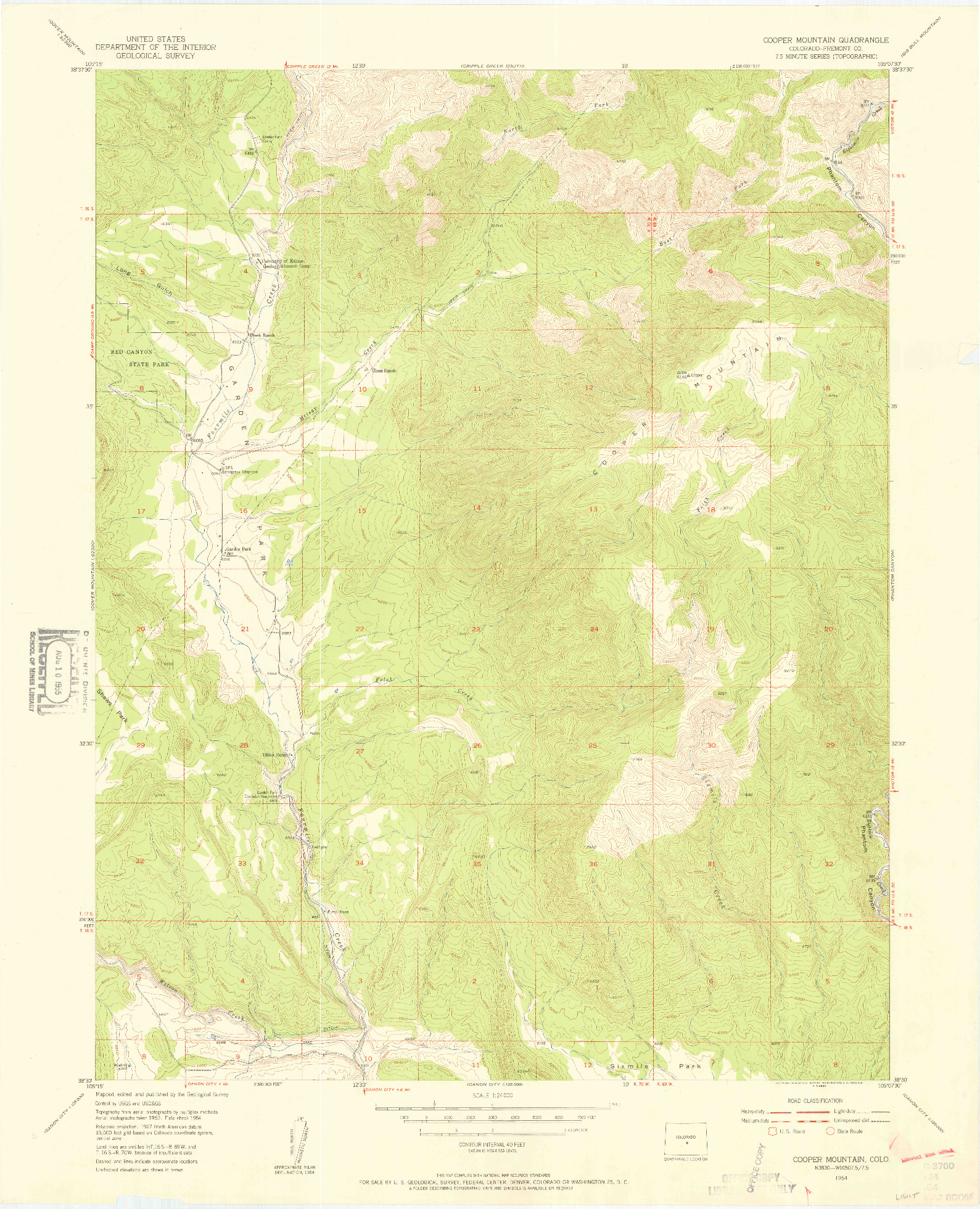 USGS 1:24000-SCALE QUADRANGLE FOR COOPER MOUNTAIN, CO 1954