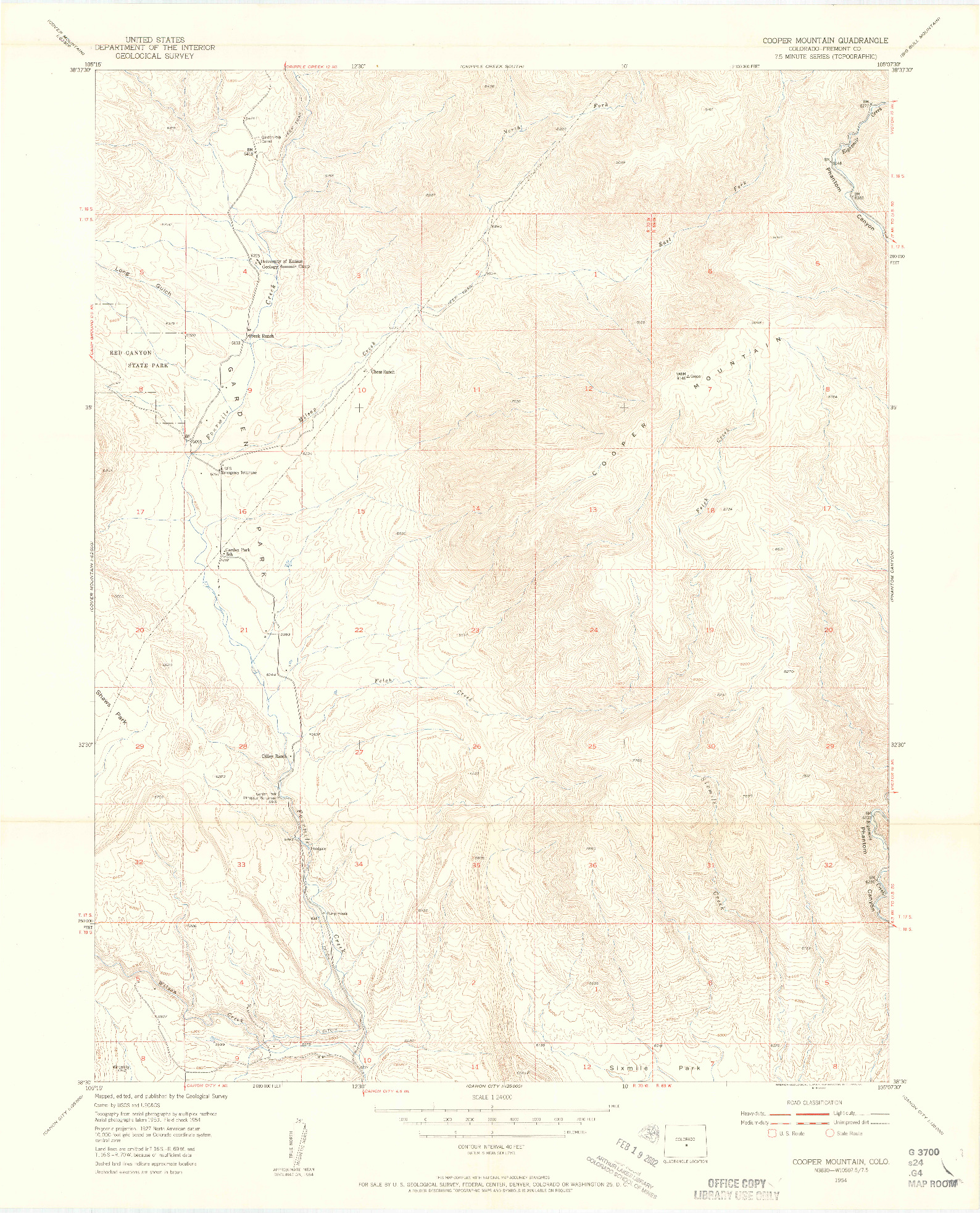 USGS 1:24000-SCALE QUADRANGLE FOR COOPER MOUNTAIN, CO 1954