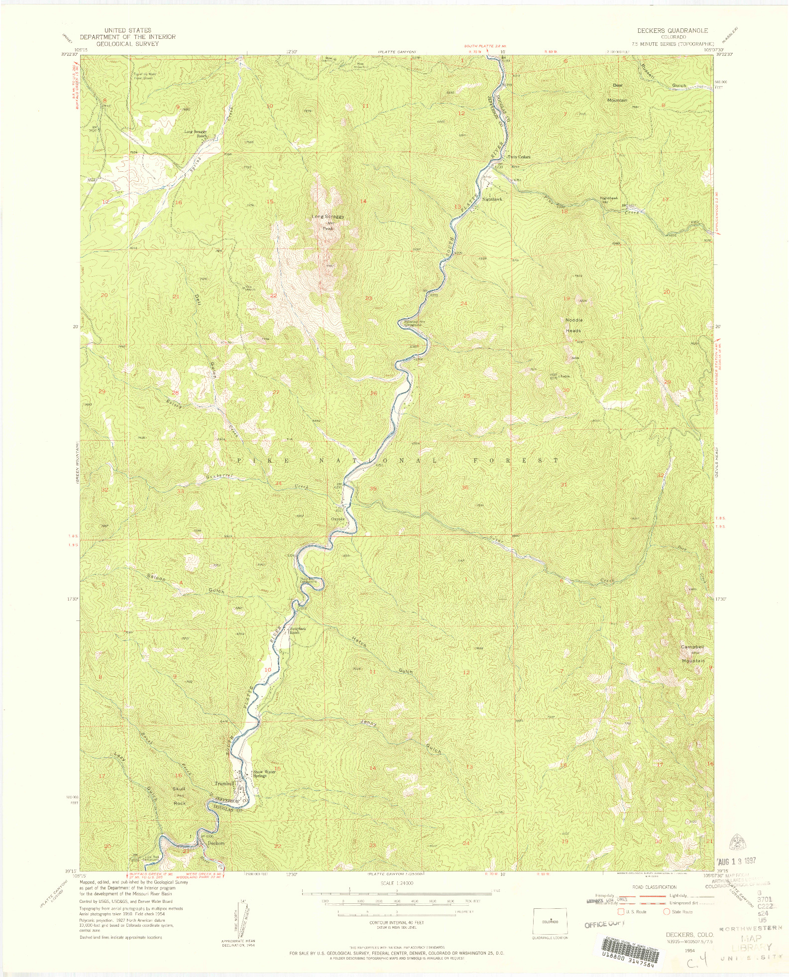 USGS 1:24000-SCALE QUADRANGLE FOR DECKERS, CO 1954