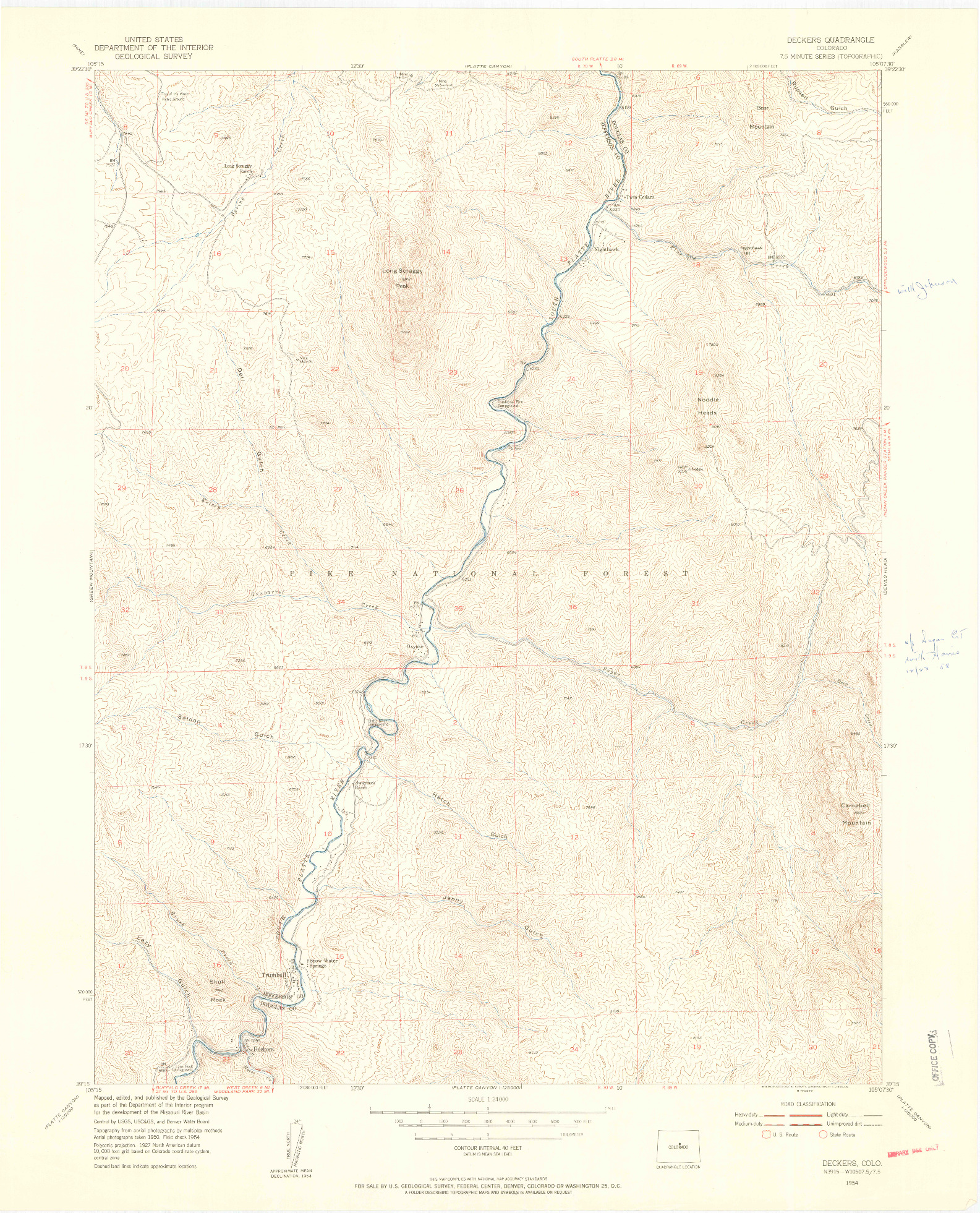 USGS 1:24000-SCALE QUADRANGLE FOR DECKERS, CO 1954