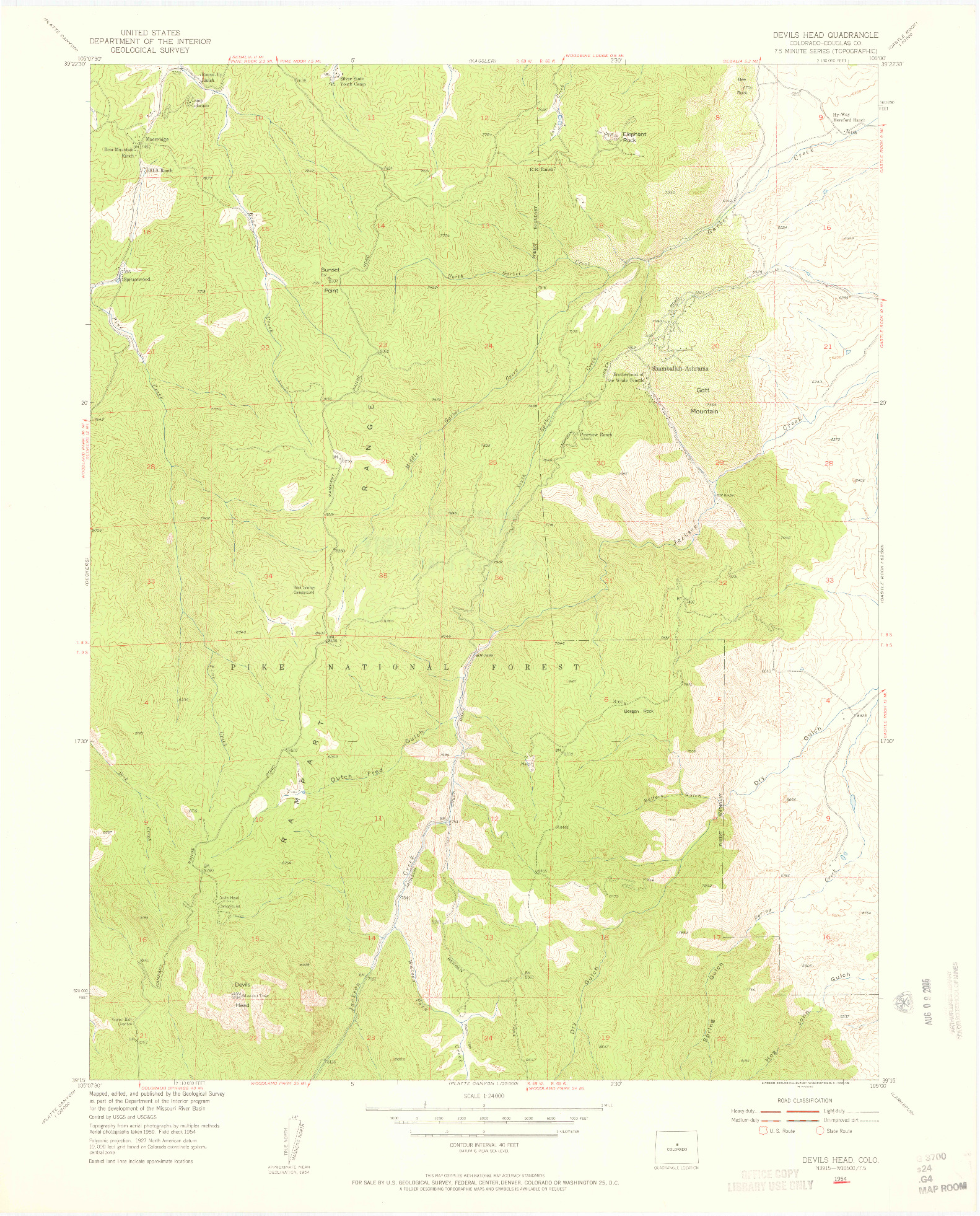 USGS 1:24000-SCALE QUADRANGLE FOR DEVILS HEAD, CO 1954