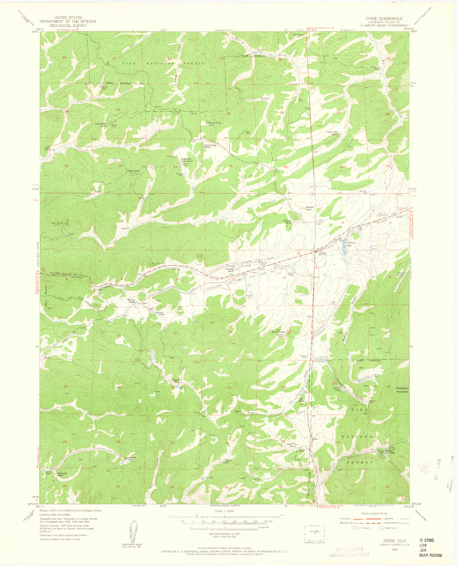 USGS 1:24000-SCALE QUADRANGLE FOR DIVIDE, CO 1954