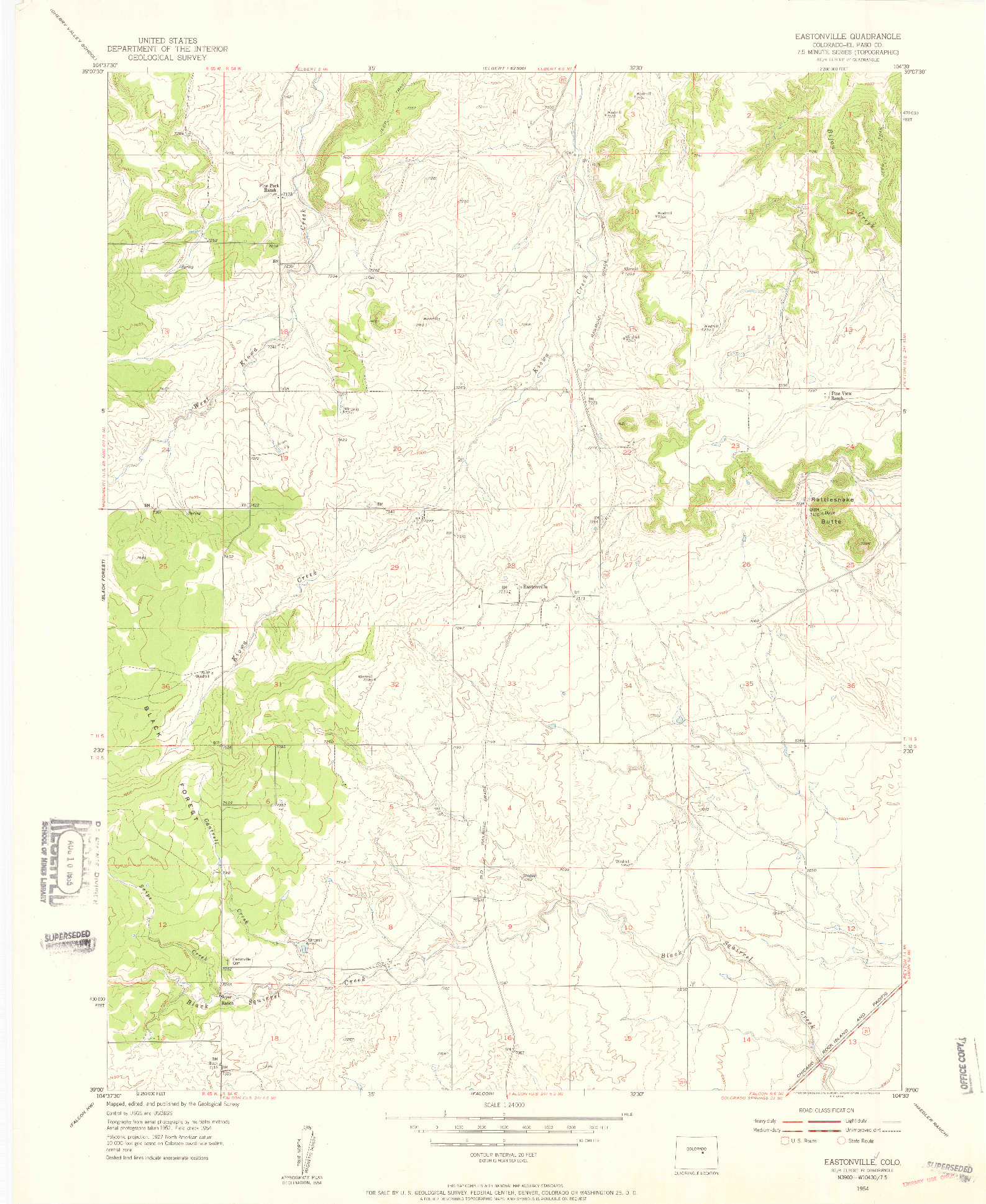 USGS 1:24000-SCALE QUADRANGLE FOR EASTONVILLE, CO 1954