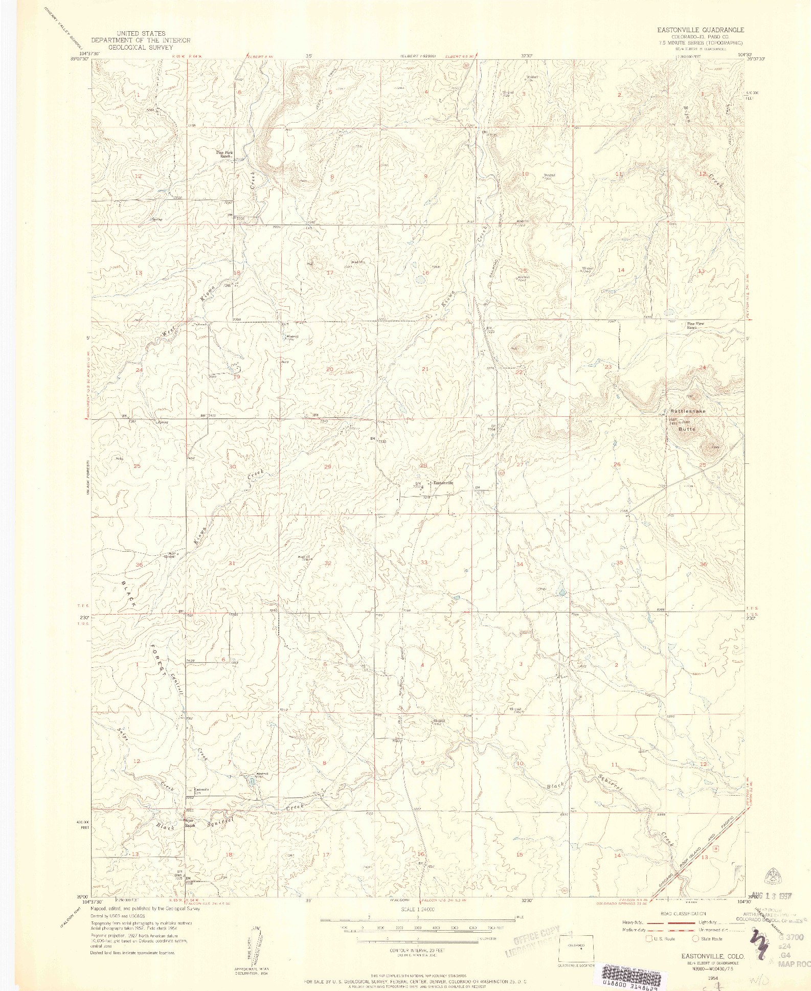 USGS 1:24000-SCALE QUADRANGLE FOR EASTONVILLE, CO 1954