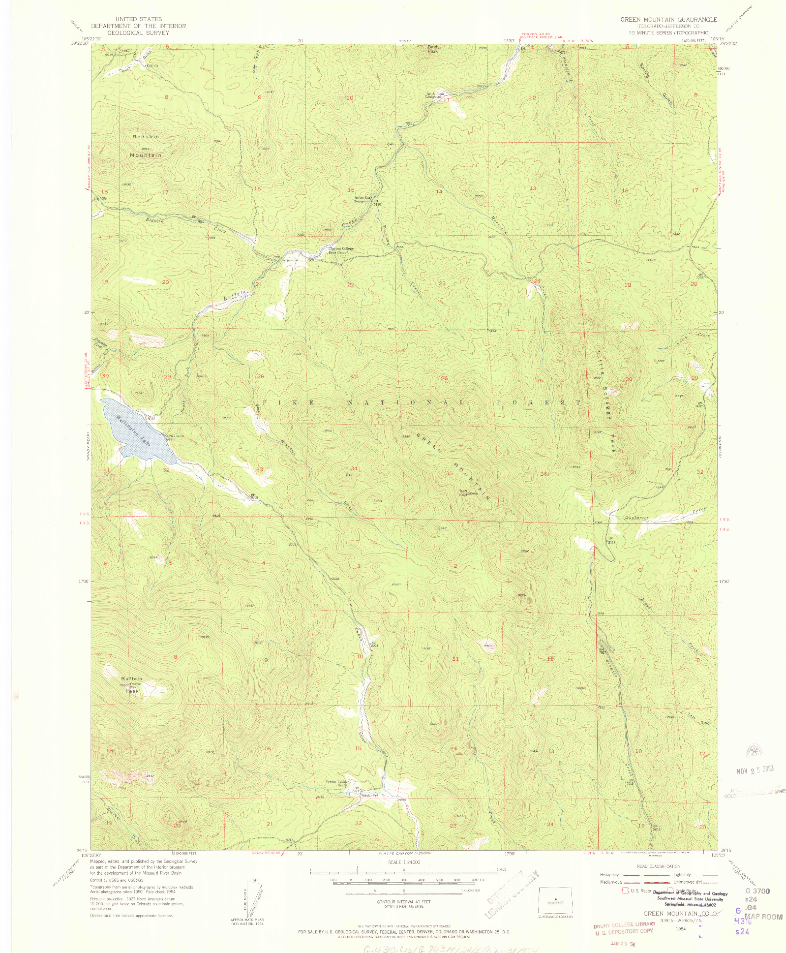 USGS 1:24000-SCALE QUADRANGLE FOR GREEN MOUNTAIN, CO 1954