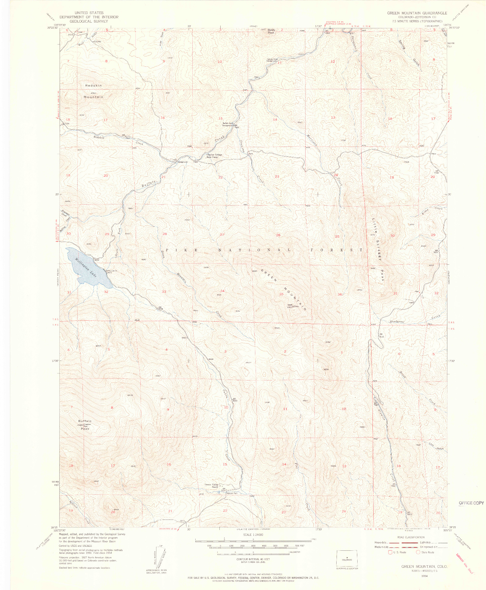 USGS 1:24000-SCALE QUADRANGLE FOR GREEN MOUNTAIN, CO 1954