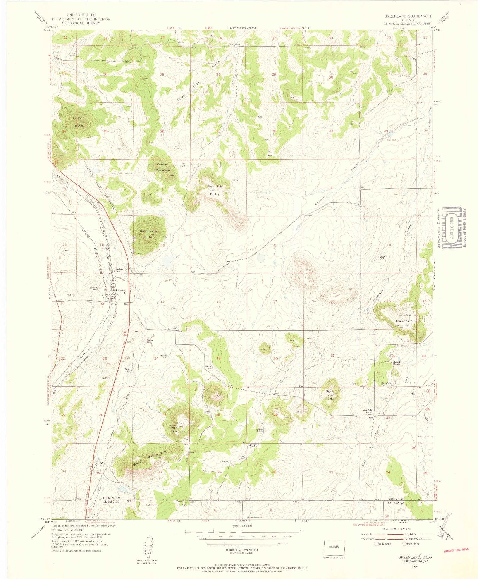 USGS 1:24000-SCALE QUADRANGLE FOR GREENLAND, CO 1954