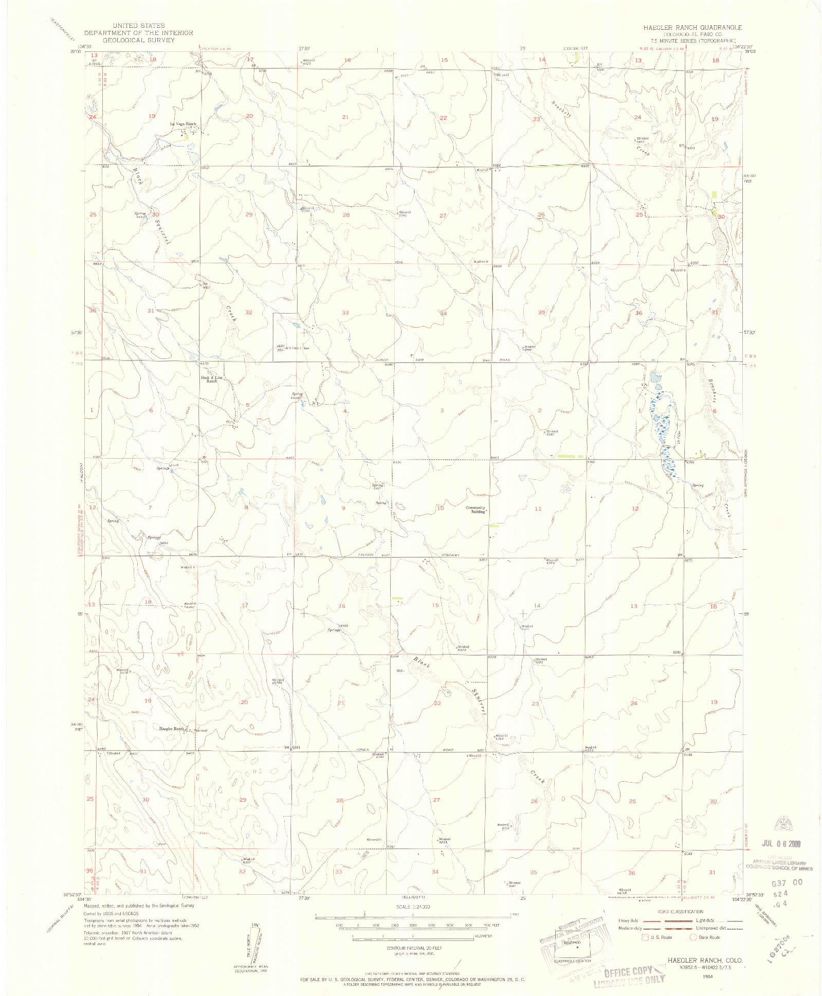 USGS 1:24000-SCALE QUADRANGLE FOR HAEGLER RANCH, CO 1954