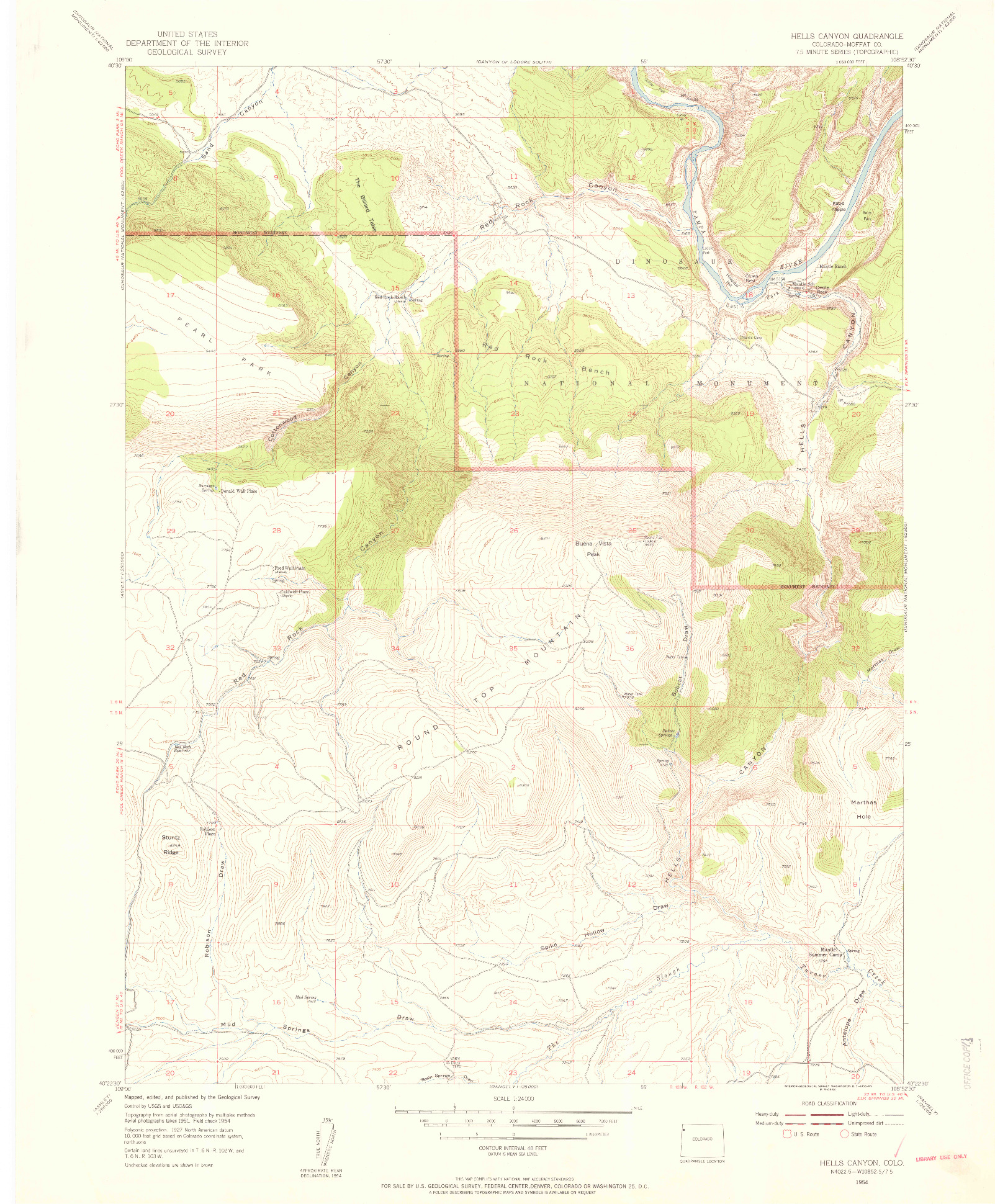 USGS 1:24000-SCALE QUADRANGLE FOR HELLS CANYON, CO 1954