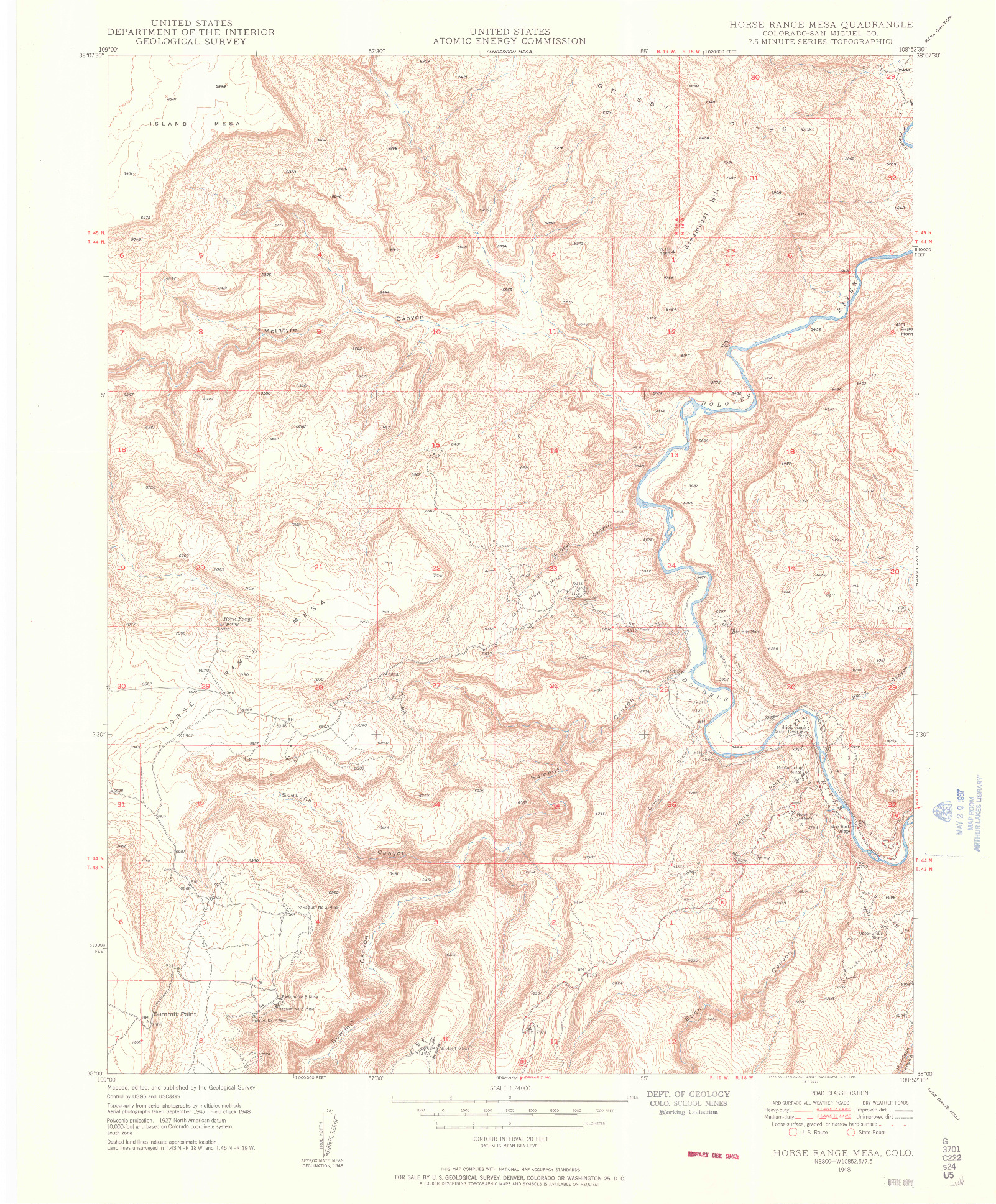 USGS 1:24000-SCALE QUADRANGLE FOR HORSE RANGE MESA, CO 1948
