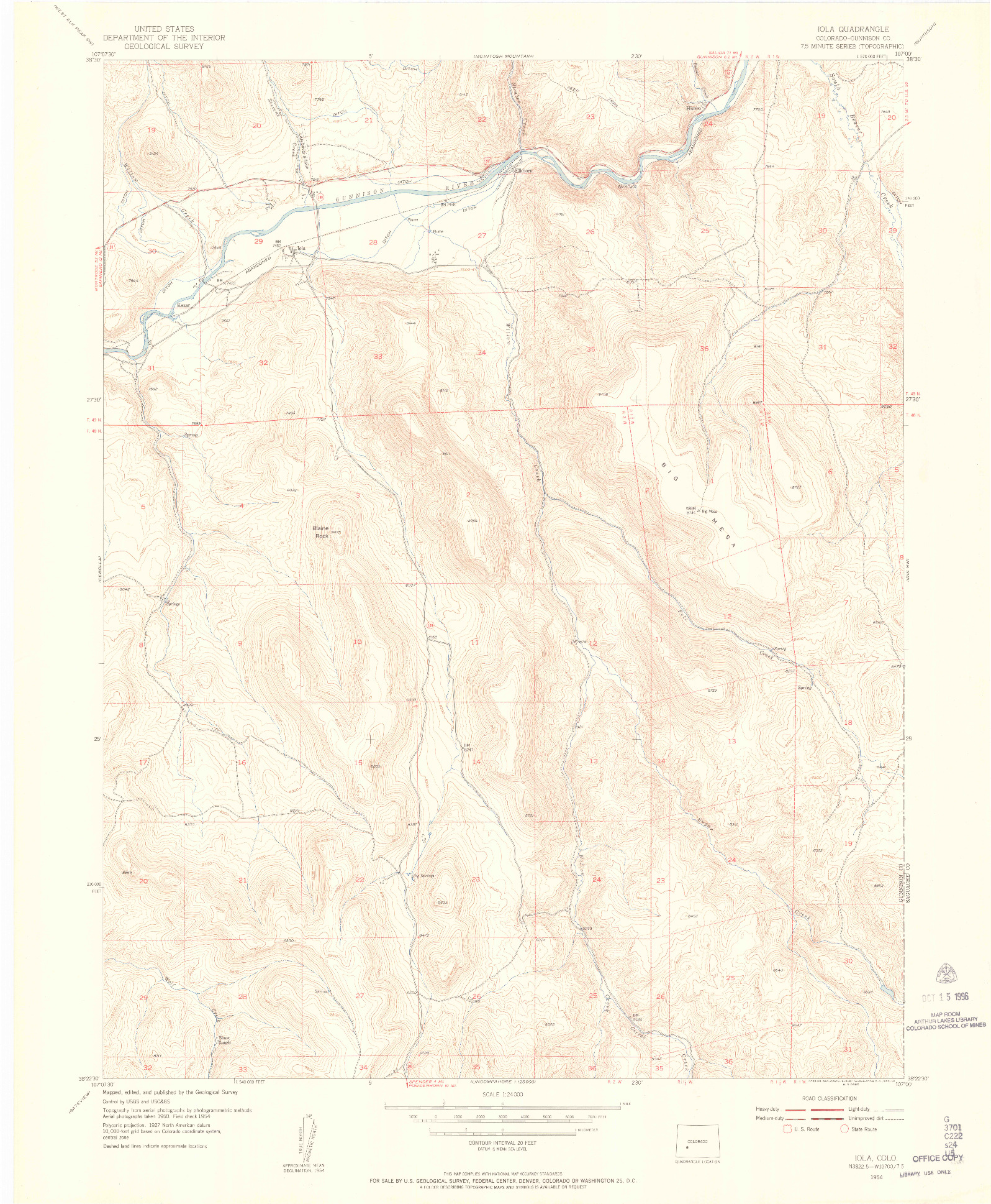 USGS 1:24000-SCALE QUADRANGLE FOR IOLA, CO 1954