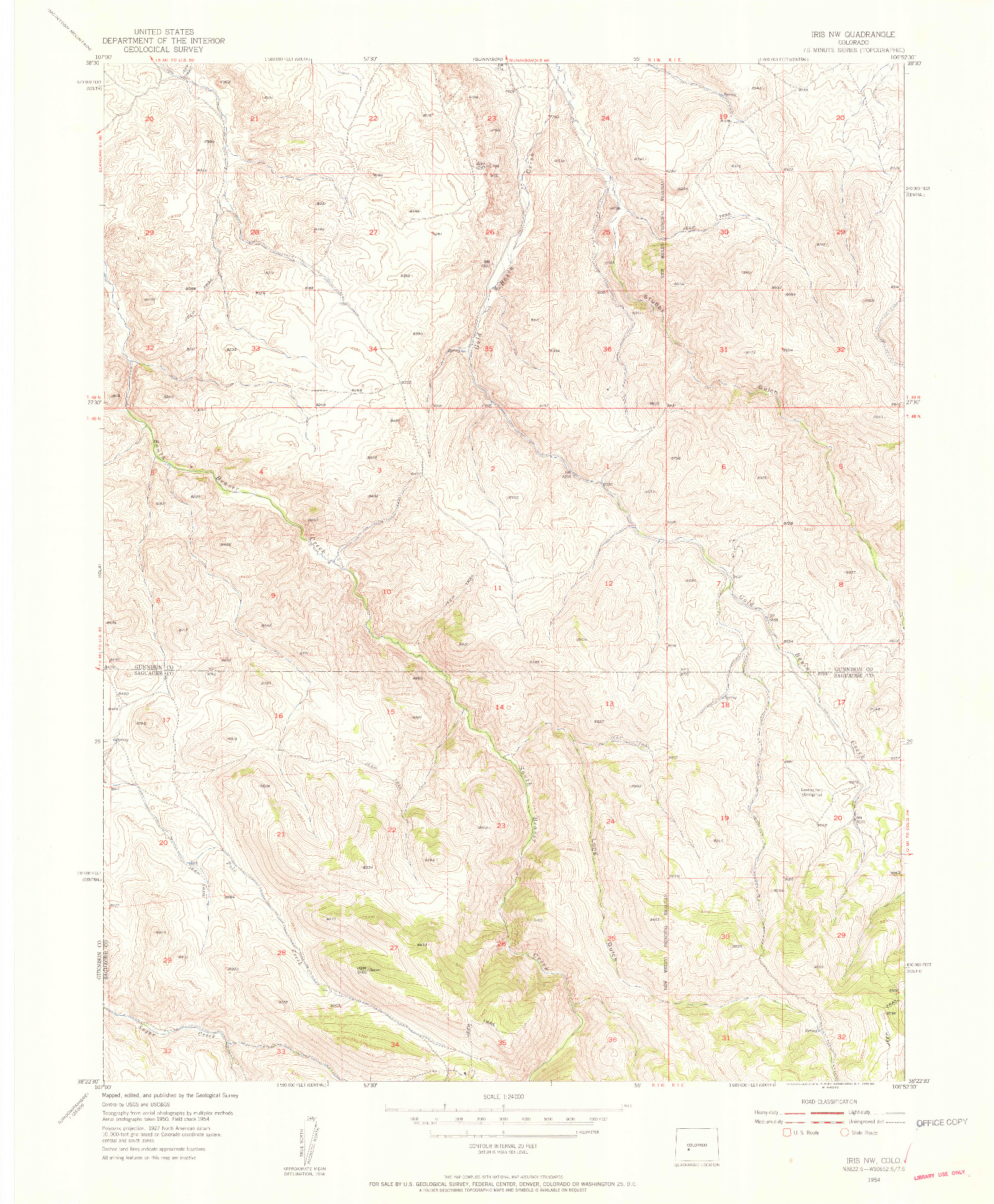 USGS 1:24000-SCALE QUADRANGLE FOR IRIS NW, CO 1954