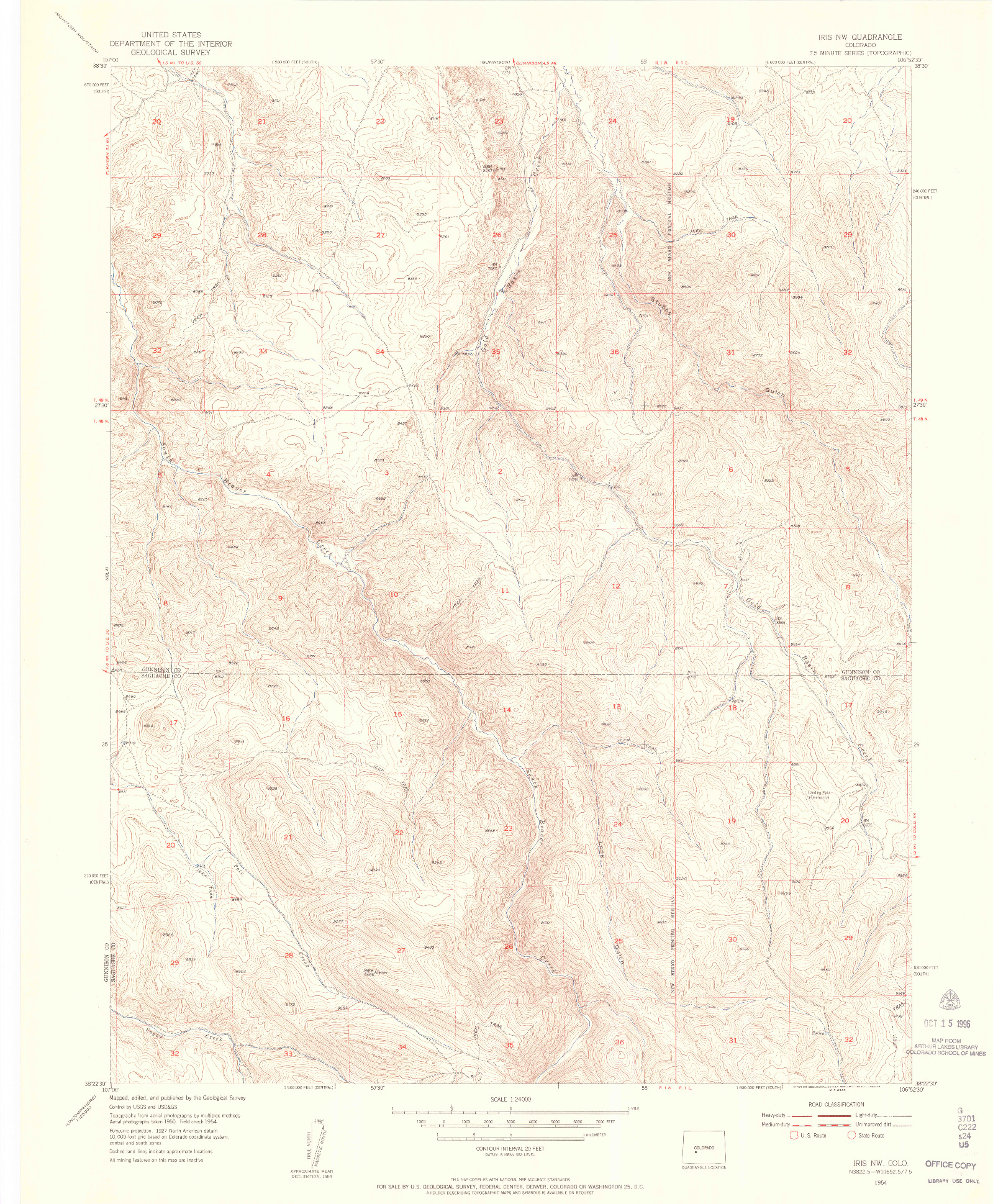 USGS 1:24000-SCALE QUADRANGLE FOR IRIS NW, CO 1954