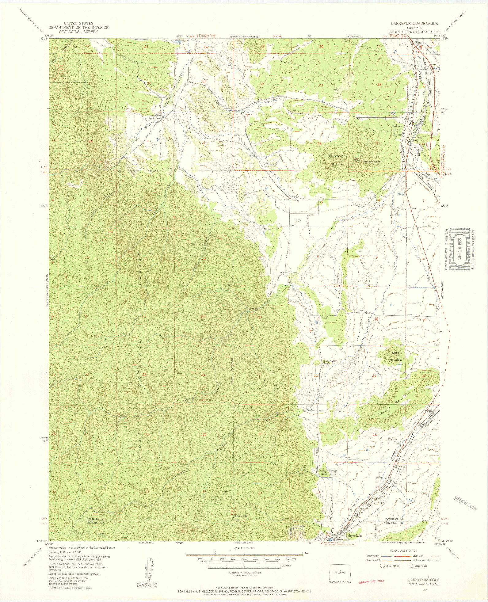 USGS 1:24000-SCALE QUADRANGLE FOR LARKSPUR, CO 1954