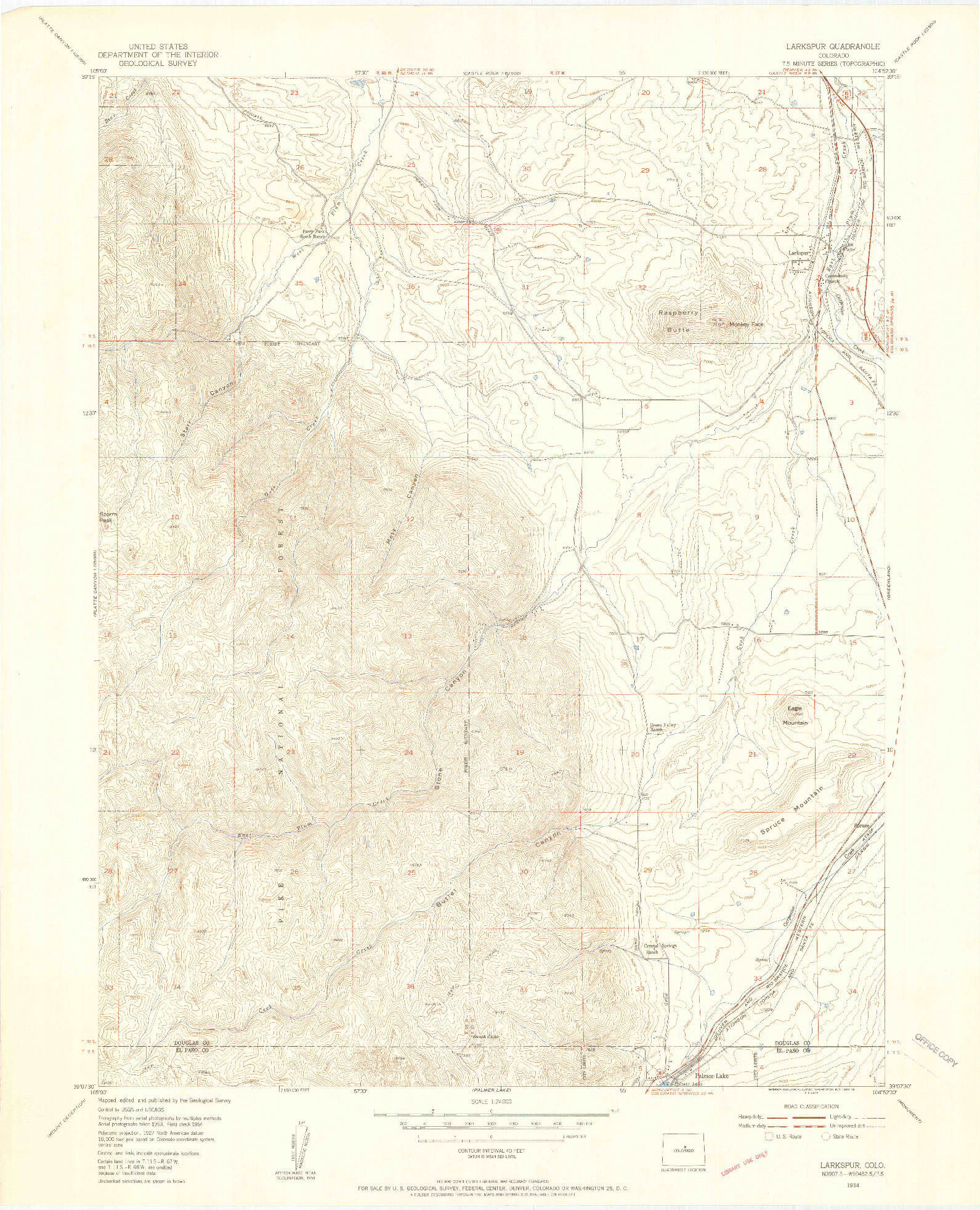 USGS 1:24000-SCALE QUADRANGLE FOR LARKSPUR, CO 1954