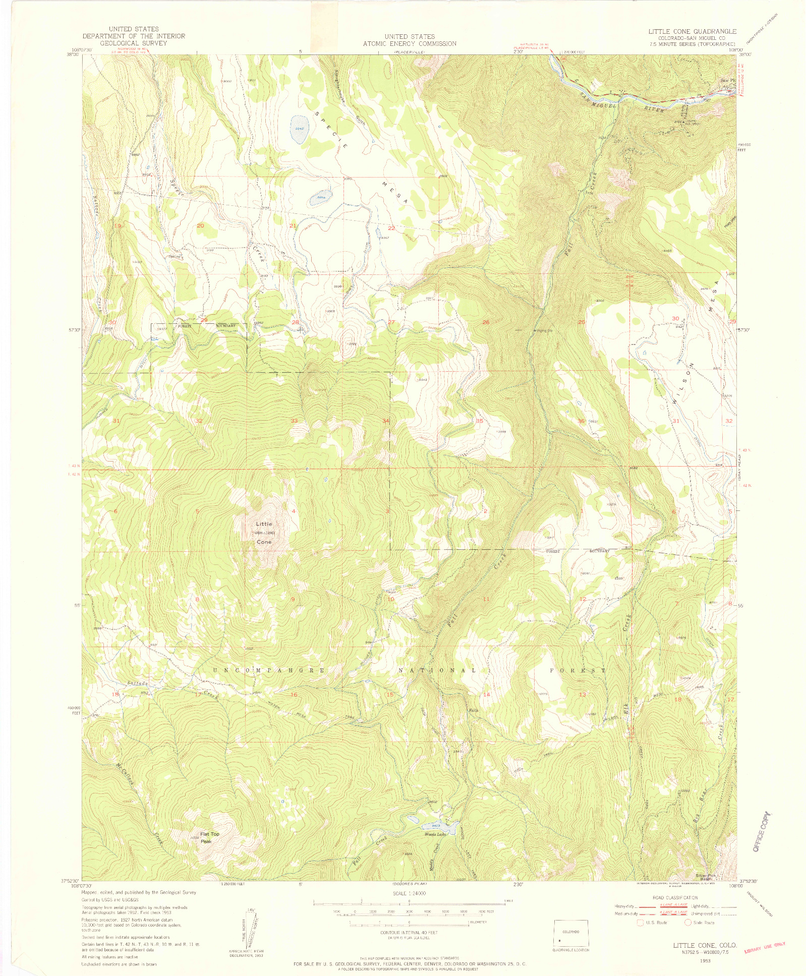 USGS 1:24000-SCALE QUADRANGLE FOR LITTLE CONE, CO 1953