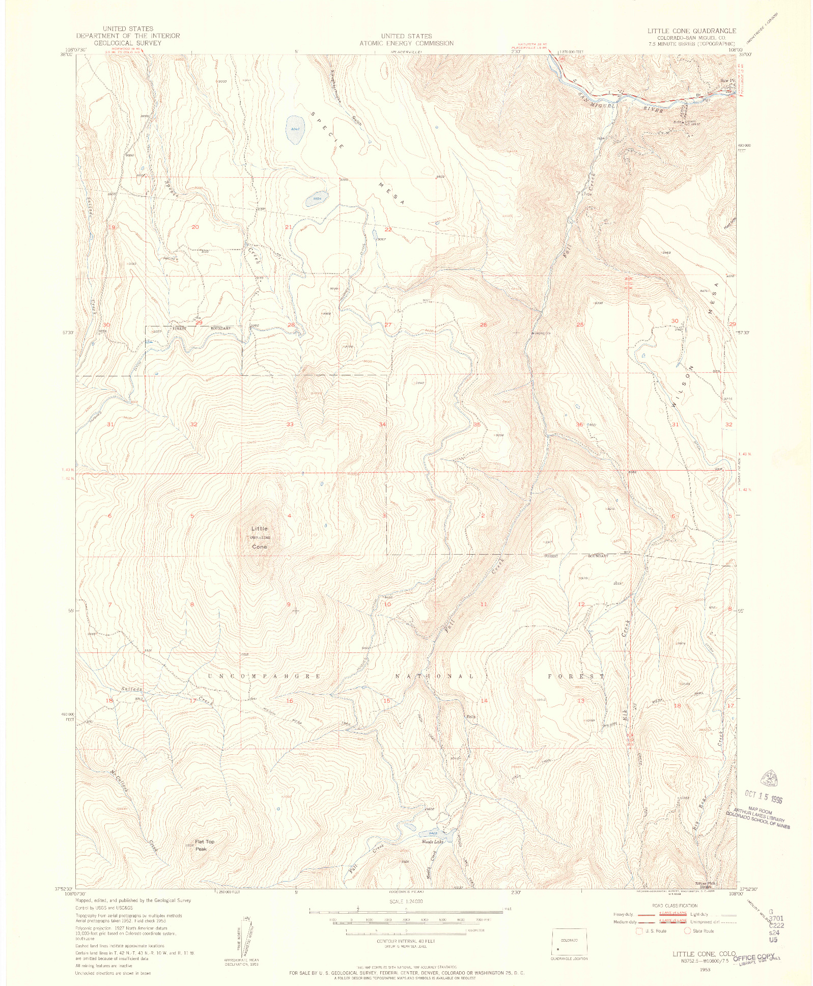 USGS 1:24000-SCALE QUADRANGLE FOR LITTLE CONE, CO 1953