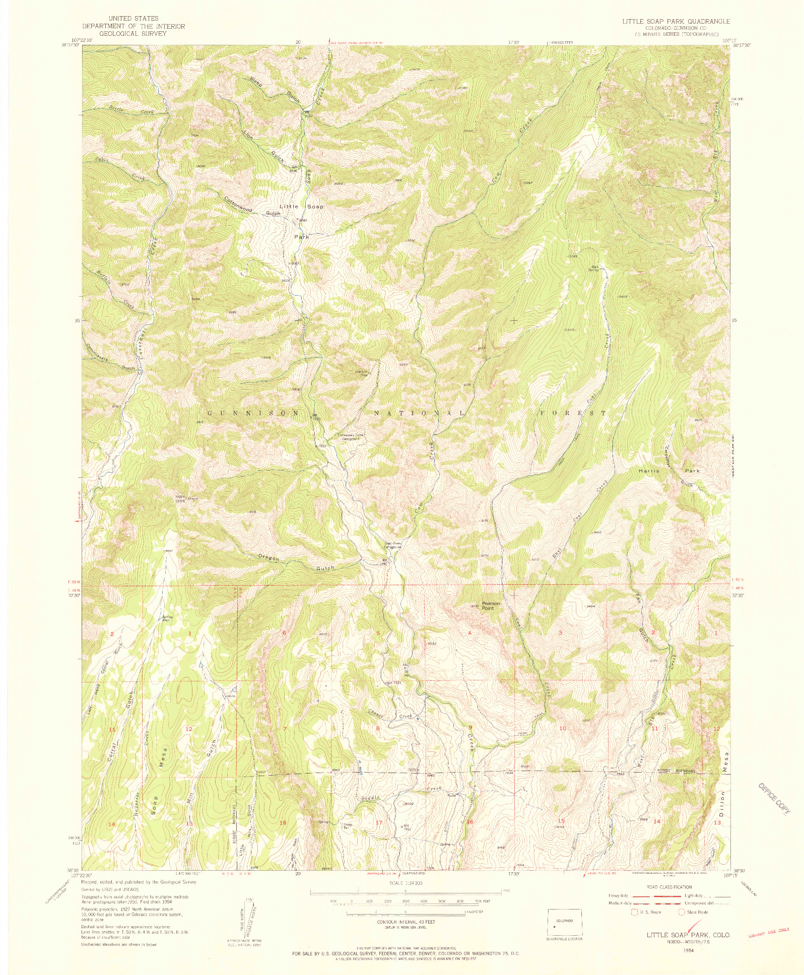 USGS 1:24000-SCALE QUADRANGLE FOR LITTLE SOAP PARK, CO 1954