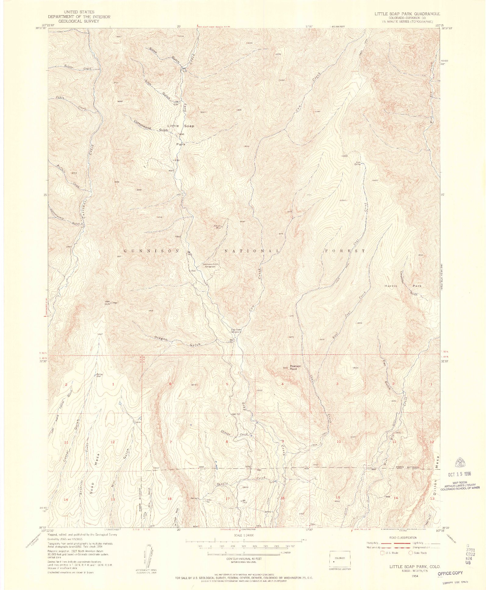 USGS 1:24000-SCALE QUADRANGLE FOR LITTLE SOAP PARK, CO 1954