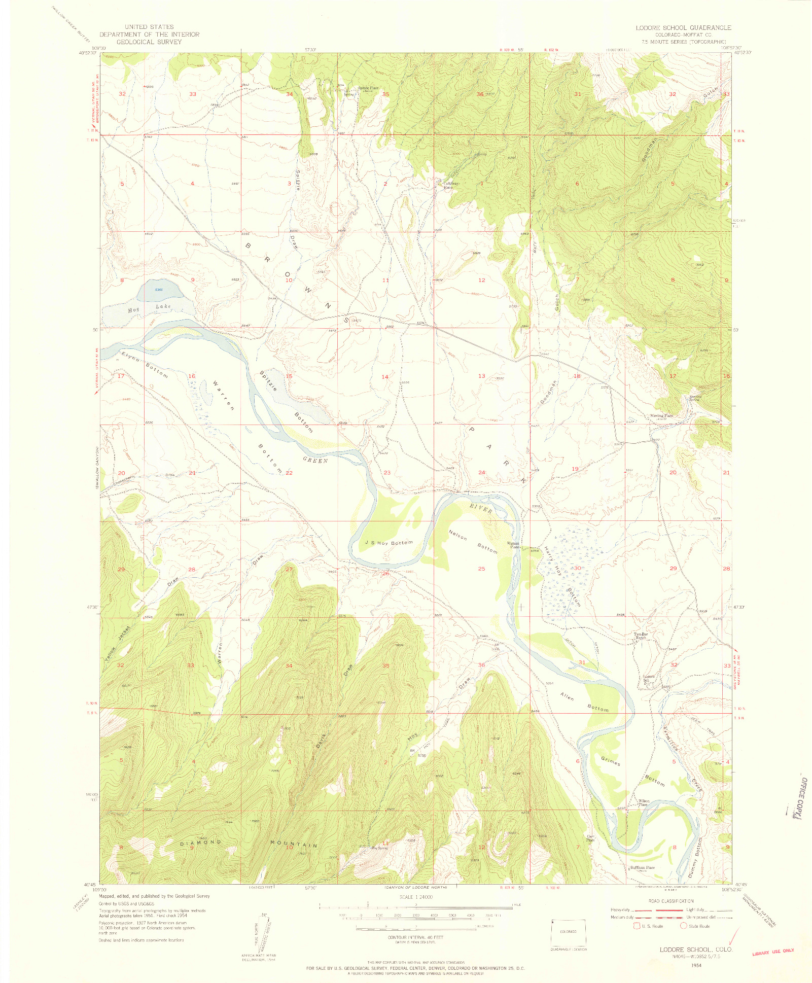 USGS 1:24000-SCALE QUADRANGLE FOR LODORE SCHOOL, CO 1954