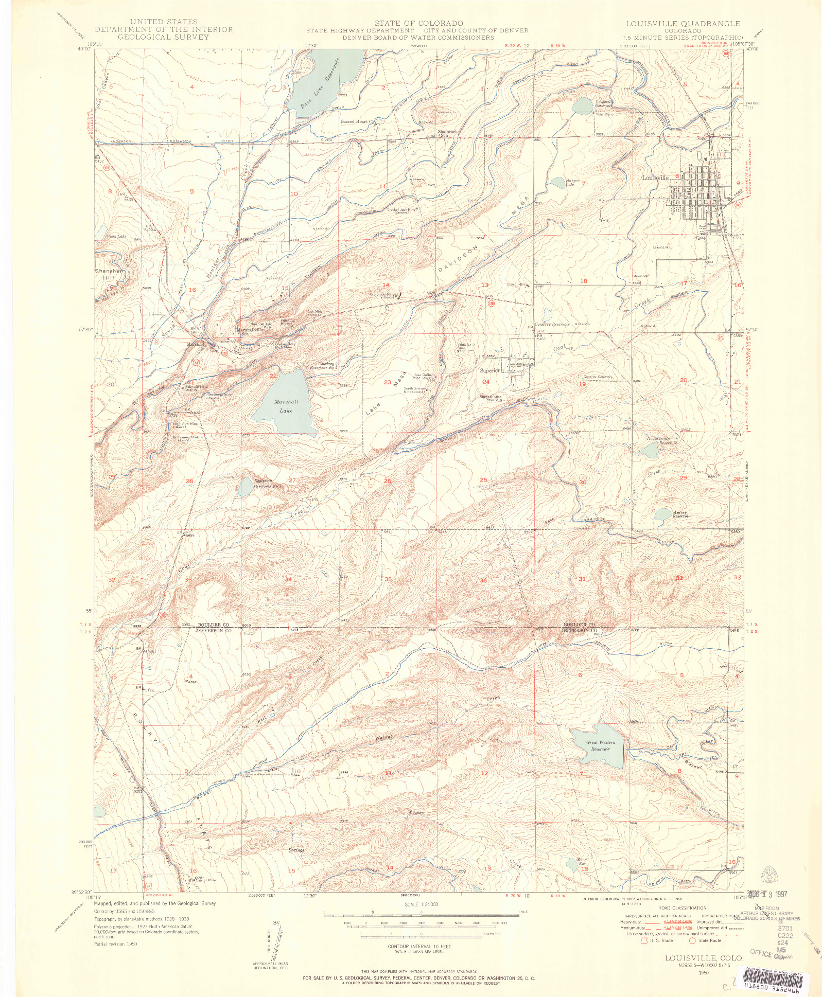USGS 1:24000-SCALE QUADRANGLE FOR LOUISVILLE, CO 1950