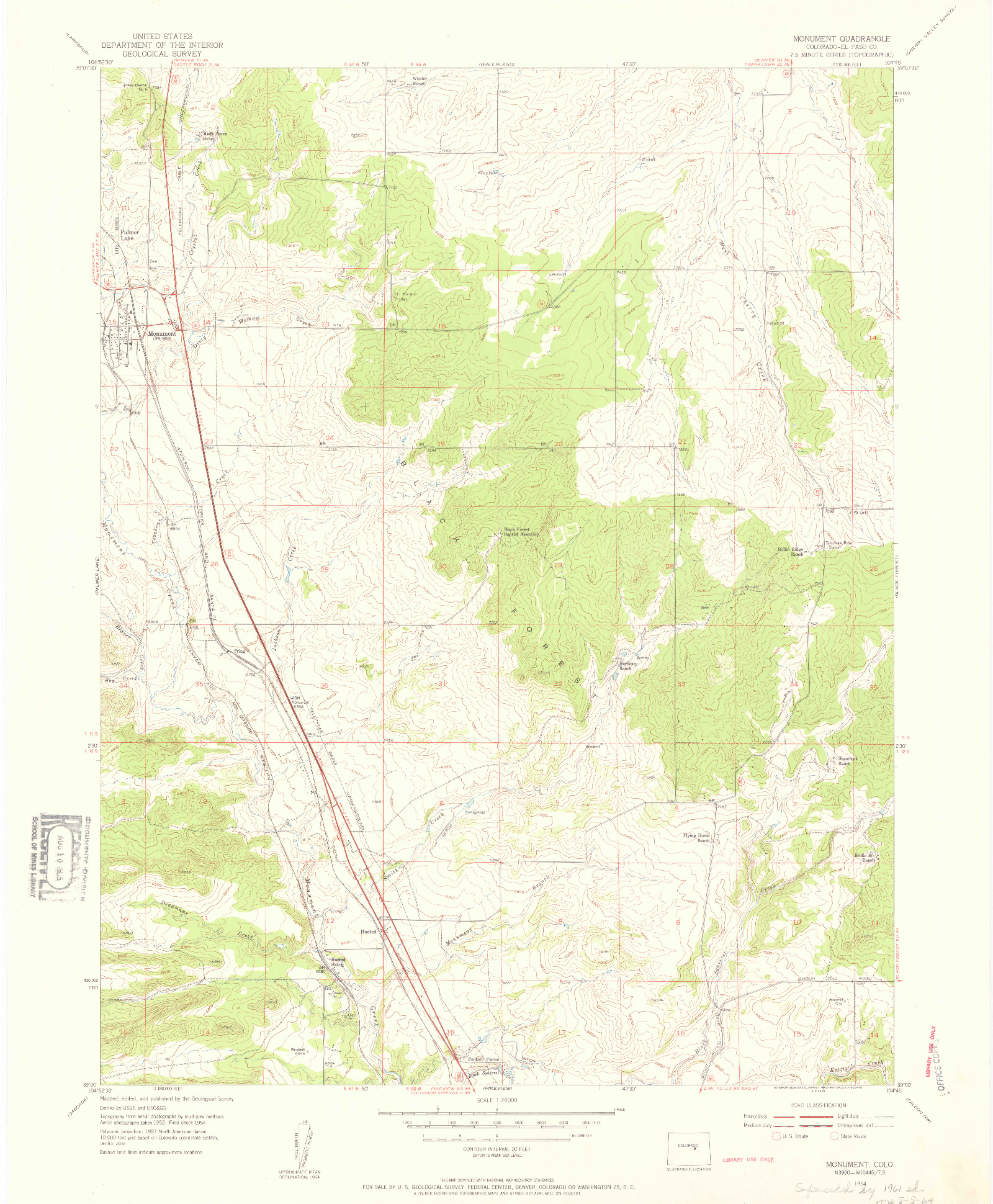 USGS 1:24000-SCALE QUADRANGLE FOR MONUMENT, CO 1954