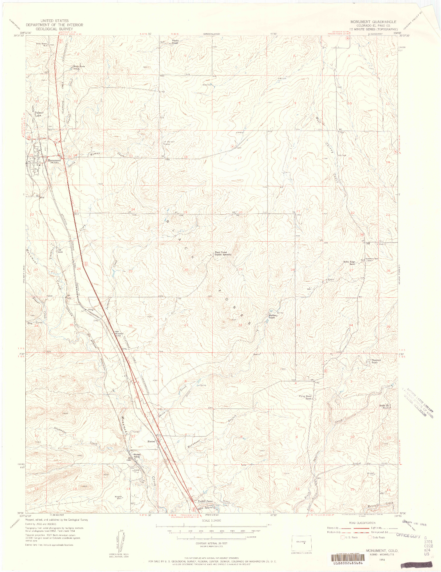 USGS 1:24000-SCALE QUADRANGLE FOR MONUMENT, CO 1954